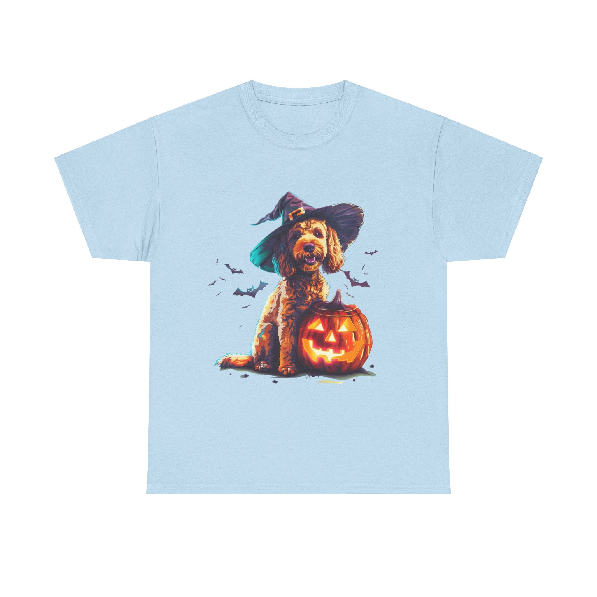 Printify T-Shirt Light Blue / S Cockapoo in Witch Hat Halloween Tee – Unisex Cotton Shirt