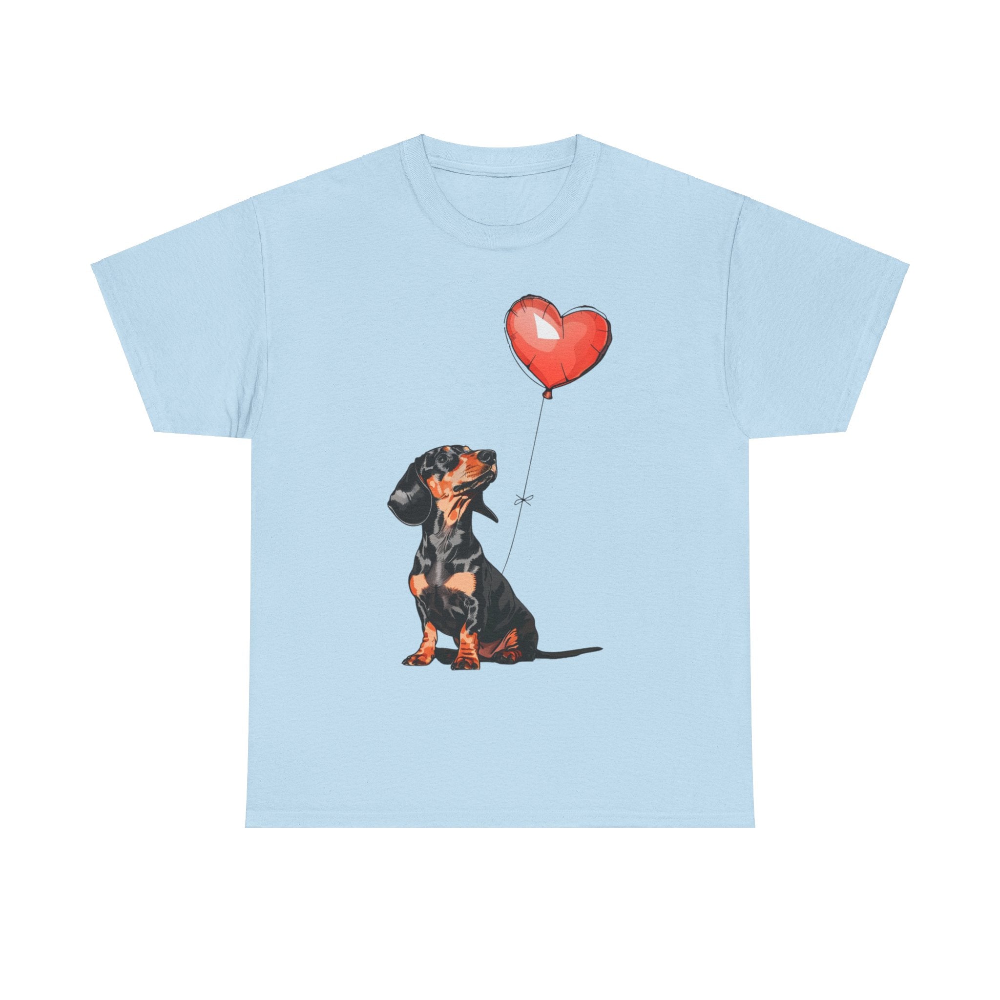 Printify T-Shirt Light Blue / S Dachshund Heart Balloon T-Shirt – Adorable Dog Lover's Gift with Dachshund Art