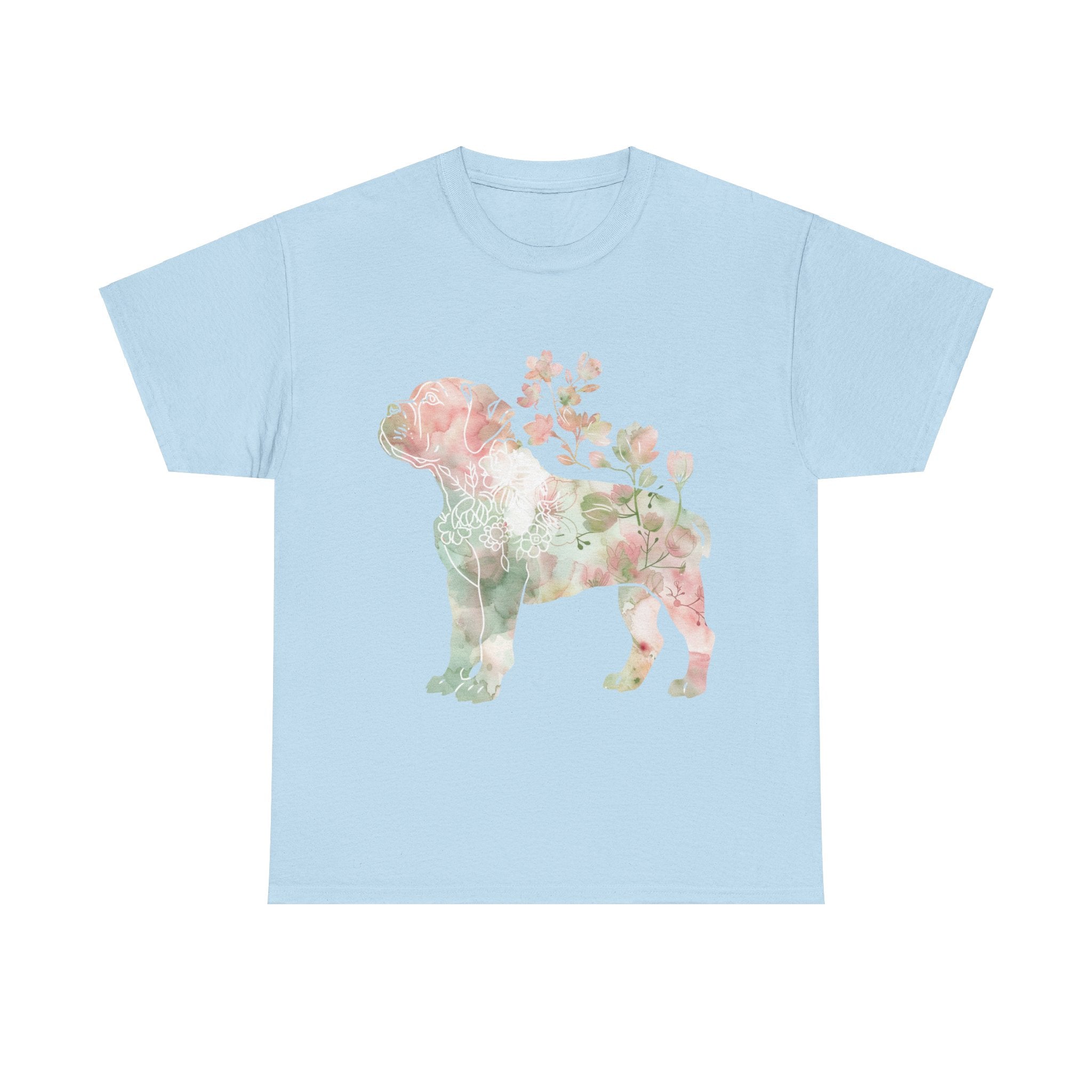 Printify T-Shirt Light Blue / S Floral Boxer Puppy Unisex Heavy Cotton Tee