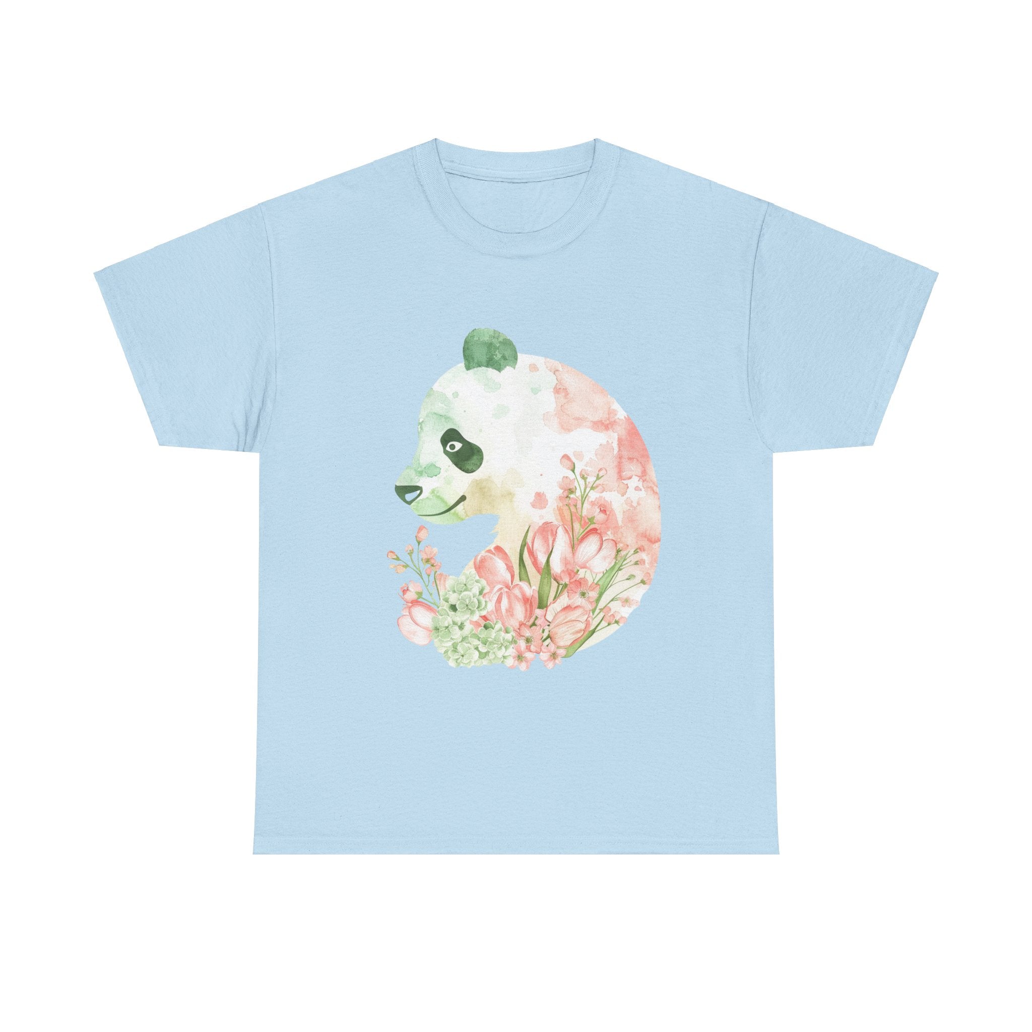 Printify T-Shirt Light Blue / S Floral Panda Silhouette Unisex Heavy Cotton Tee