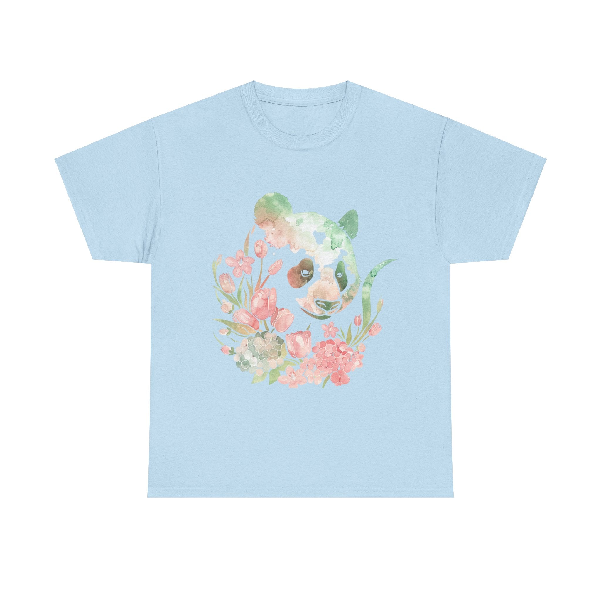 Printify T-Shirt Light Blue / S Floral Panda Unisex Heavy Cotton Tee