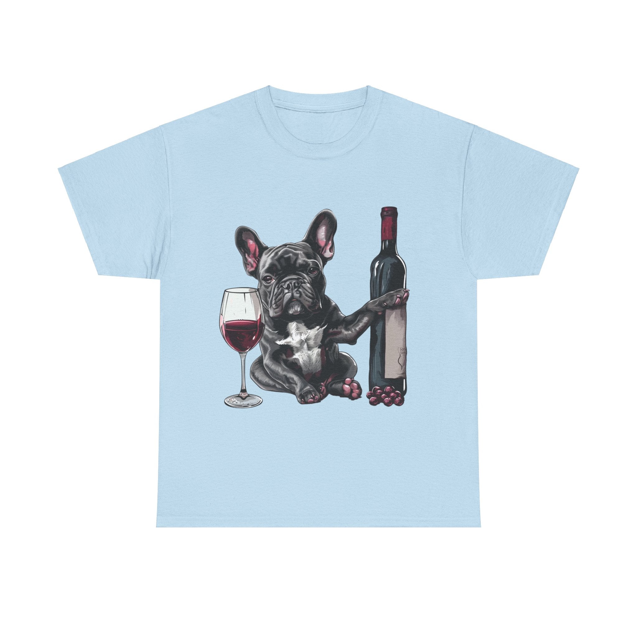 Printify T-Shirt Light Blue / S French Bulldog with Wine and Raspberries – Unisex Graphic Tee