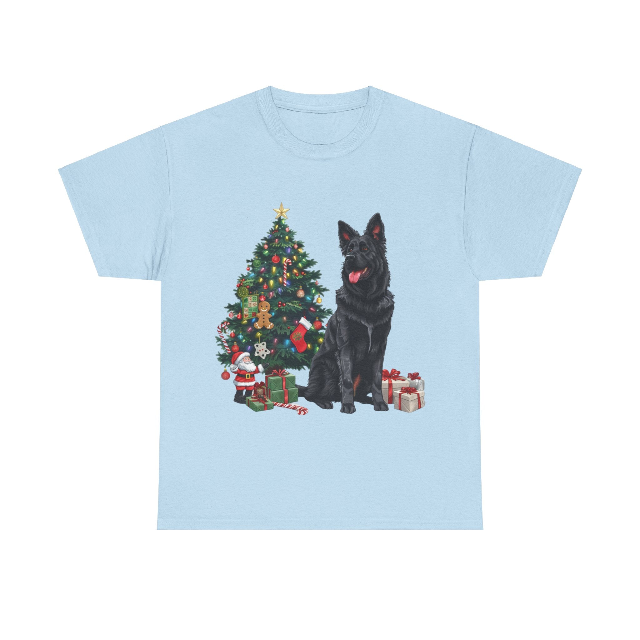 Printify T-Shirt Light Blue / S German Shepherd Christmas Tree with Gifts – Festive Holiday Dog Art for Christmas Celebration