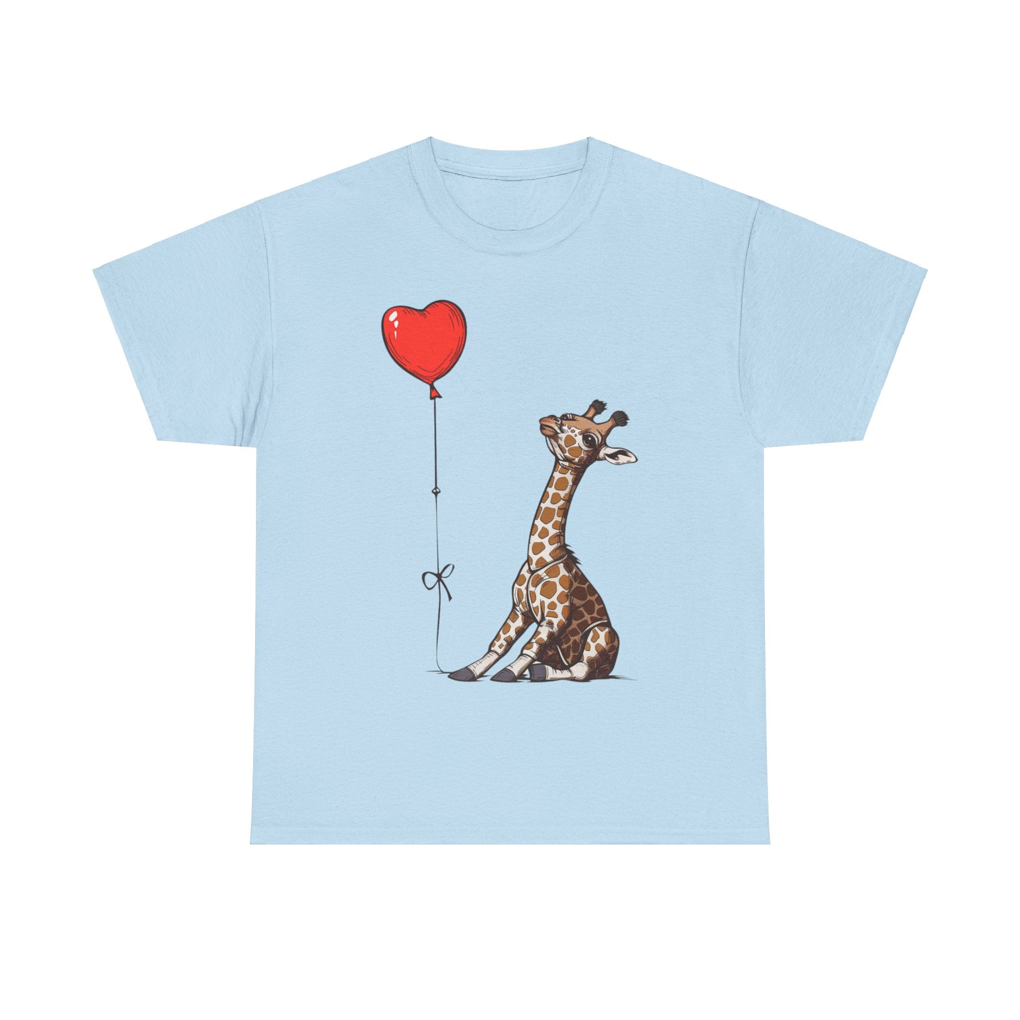 Printify T-Shirt Light Blue / S Giraffe Heart Balloon T-Shirt – Cute Animal Lover's Apparel with Heart Balloon Graphic