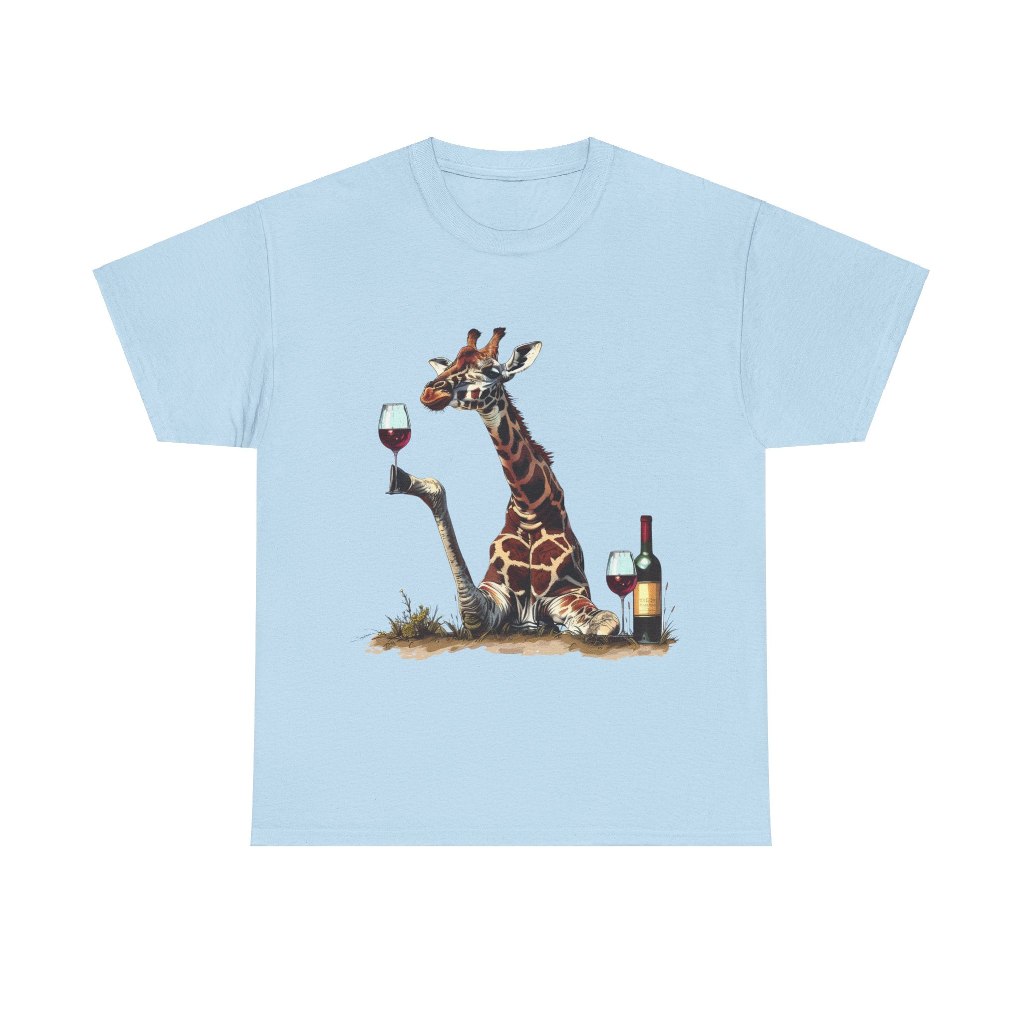 Printify T-Shirt Light Blue / S Giraffe Wine Connoisseur Unisex Cotton Tee