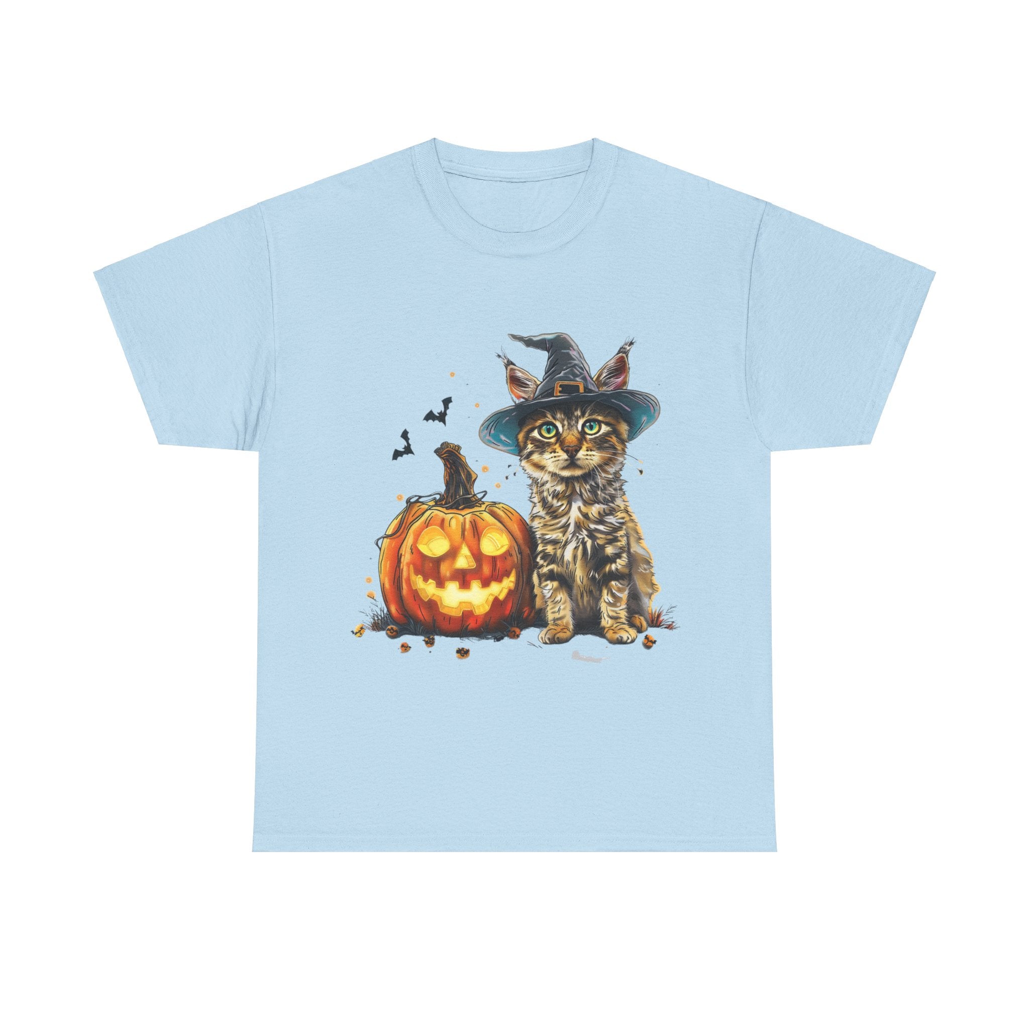 Printify T-Shirt Light Blue / S Halloween Golden Retriever in Witch Hat Tee – Unisex Cotton Shirt