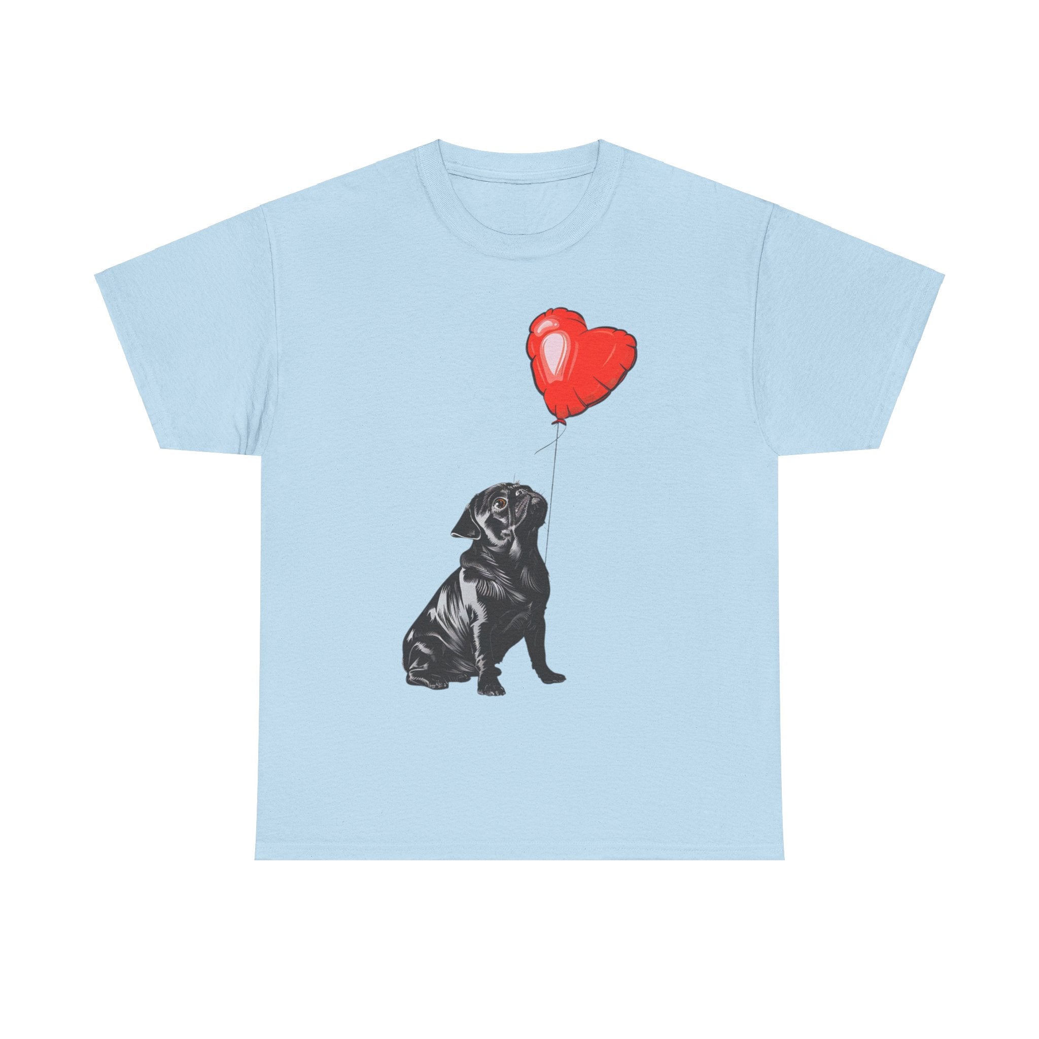 Printify T-Shirt Light Blue / S Pug Heart Balloon T-Shirt – Adorable Dog Lover's Apparel with Heart Balloon Art