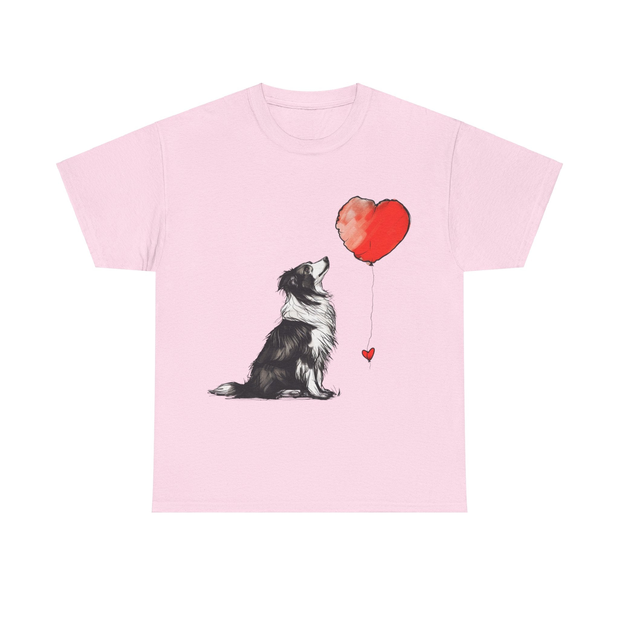 Printify T-Shirt Light Pink / M Adorable Border Collie with Heart Balloon T-Shirt – Perfect for Dog Lovers