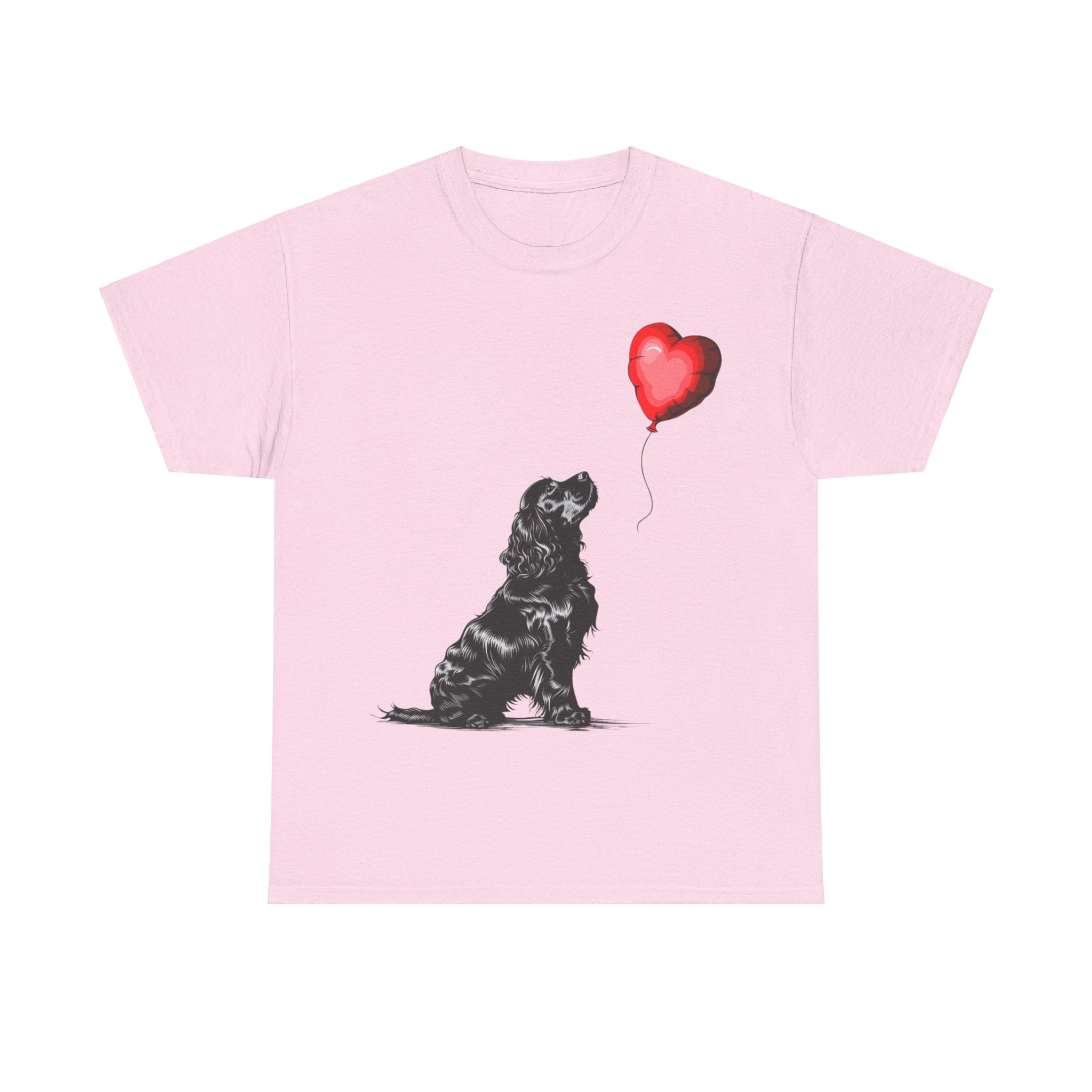 Printify T-Shirt Light Pink / M Adorable Cocker Spaniel with Heart Balloon T-Shirt – Perfect for Dog Lovers