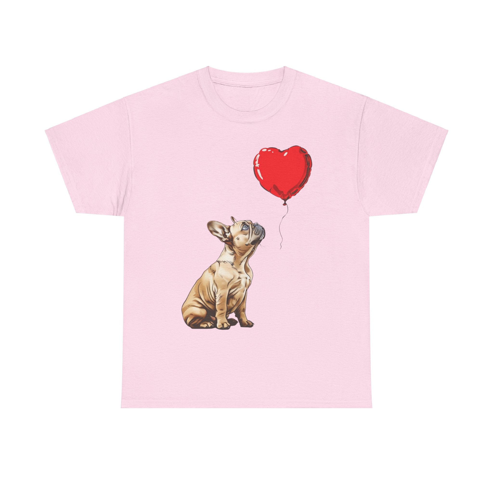 Printify T-Shirt Light Pink / M Adorable French Bulldog with Heart Balloon T-Shirt – Perfect for Dog Lovers