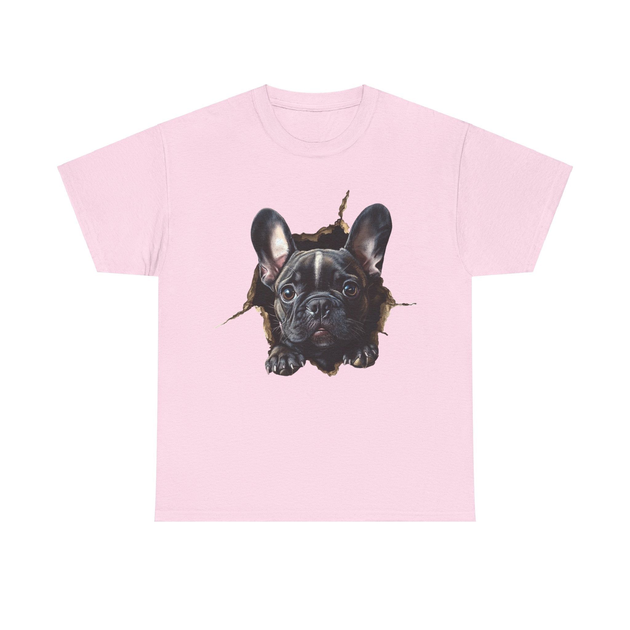 Printify T-Shirt Light Pink / M Black French Bulldog Peeking Unisex Heavy Cotton Tee