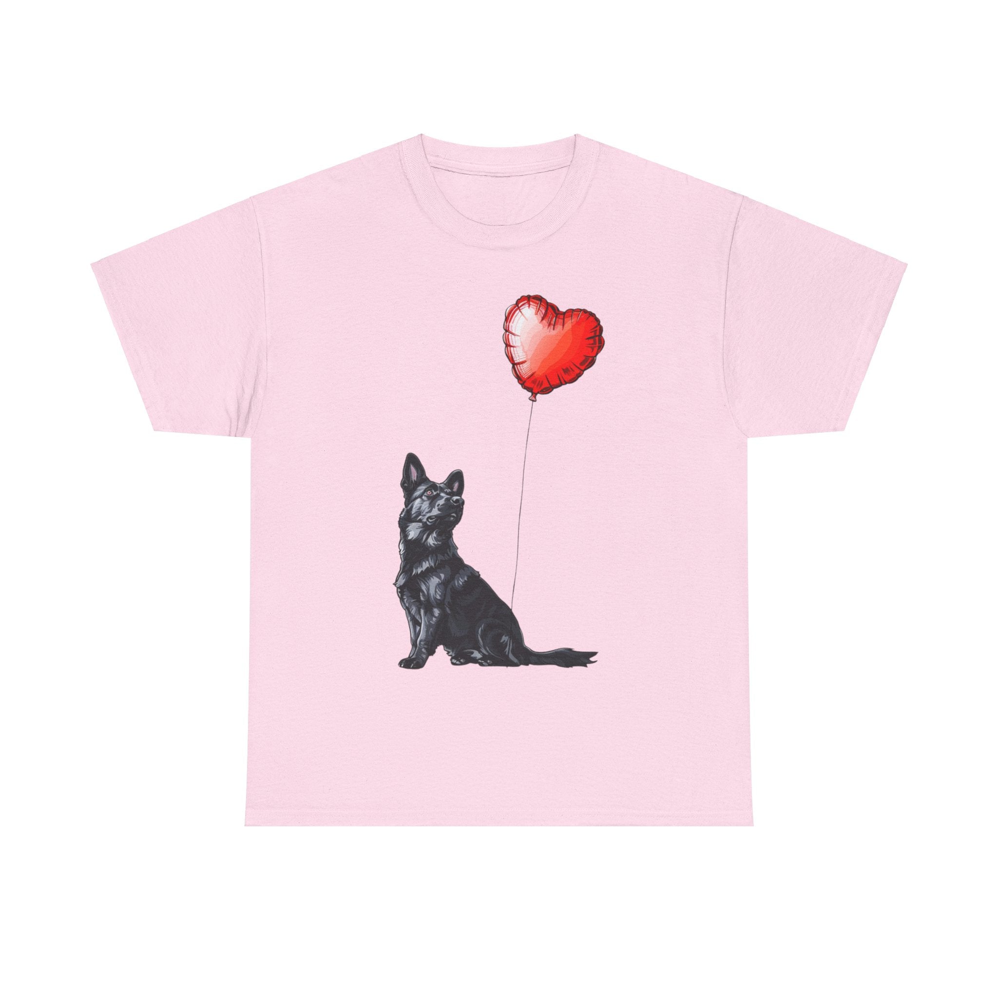 Printify T-Shirt Light Pink / M Black German Shepherd Love Balloon T-Shirt – Loyal Dog Lover's Apparel with Heart Balloon Art