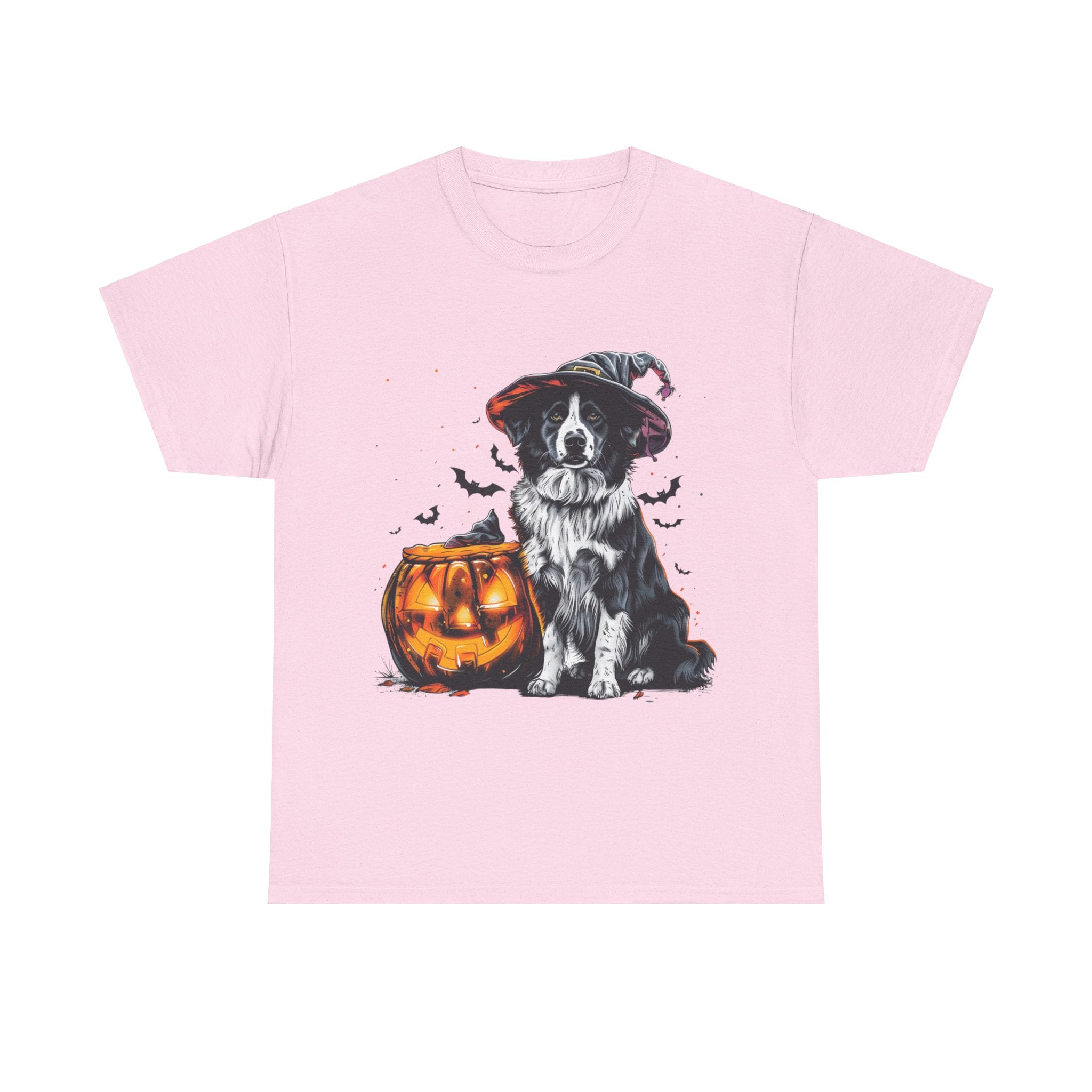 Printify T-Shirt Light Pink / M Border Collie Halloween Witch Hat Tee – Unisex Cotton Shirt