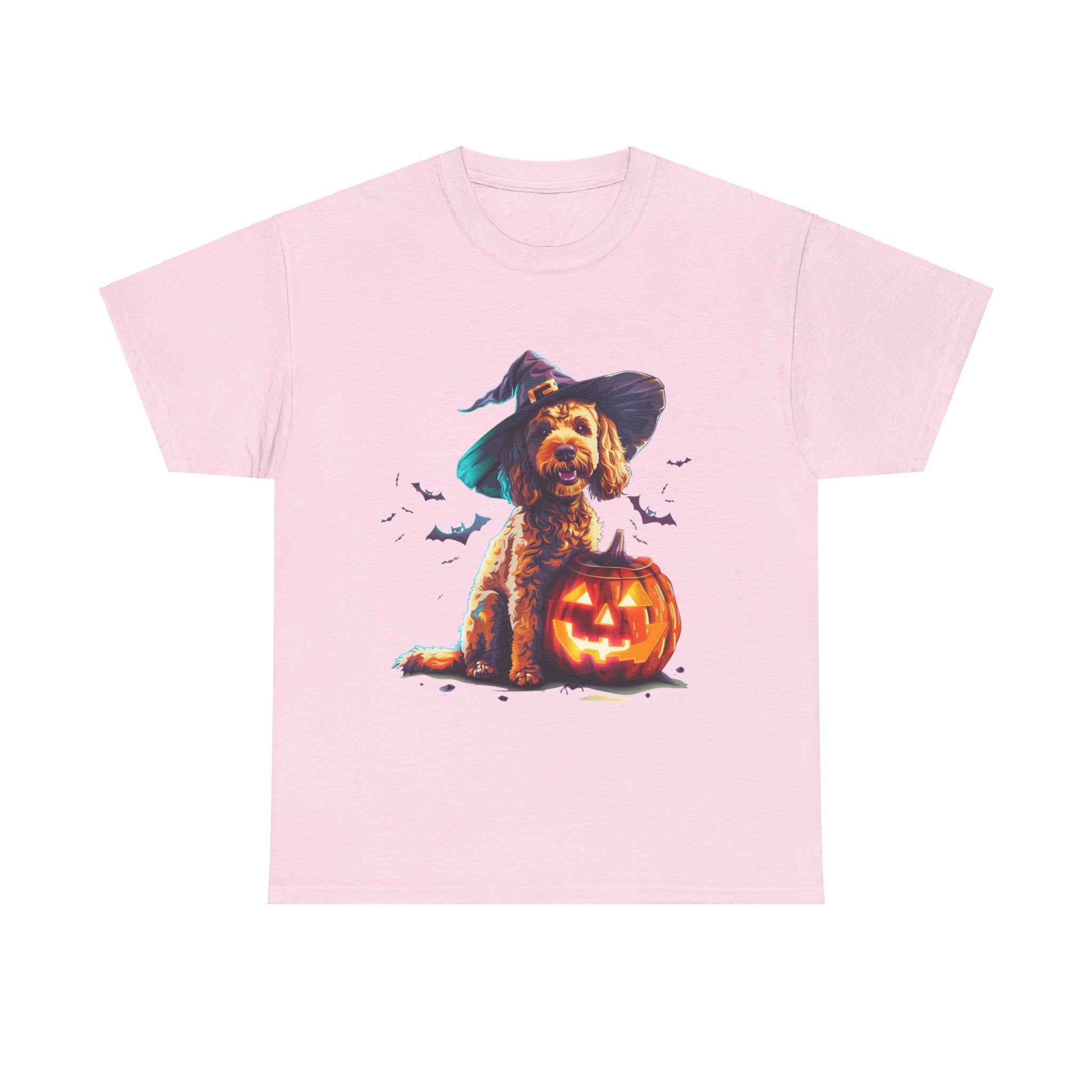 Printify T-Shirt Light Pink / M Cockapoo in Witch Hat Halloween Tee – Unisex Cotton Shirt