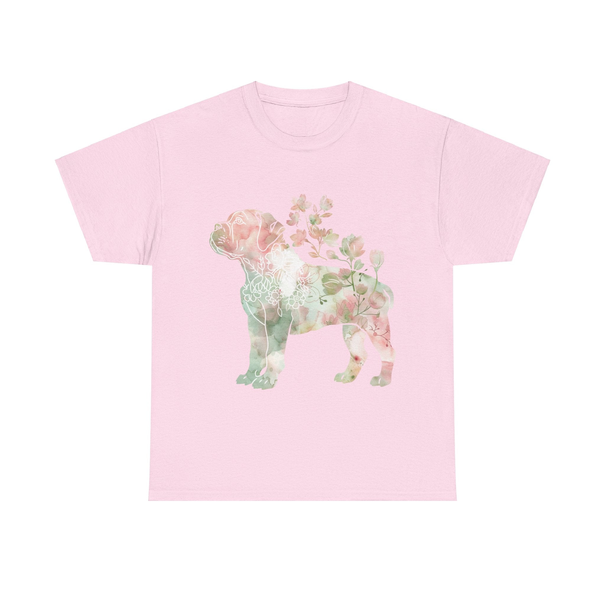 Printify T-Shirt Light Pink / M Floral Boxer Puppy Unisex Heavy Cotton Tee