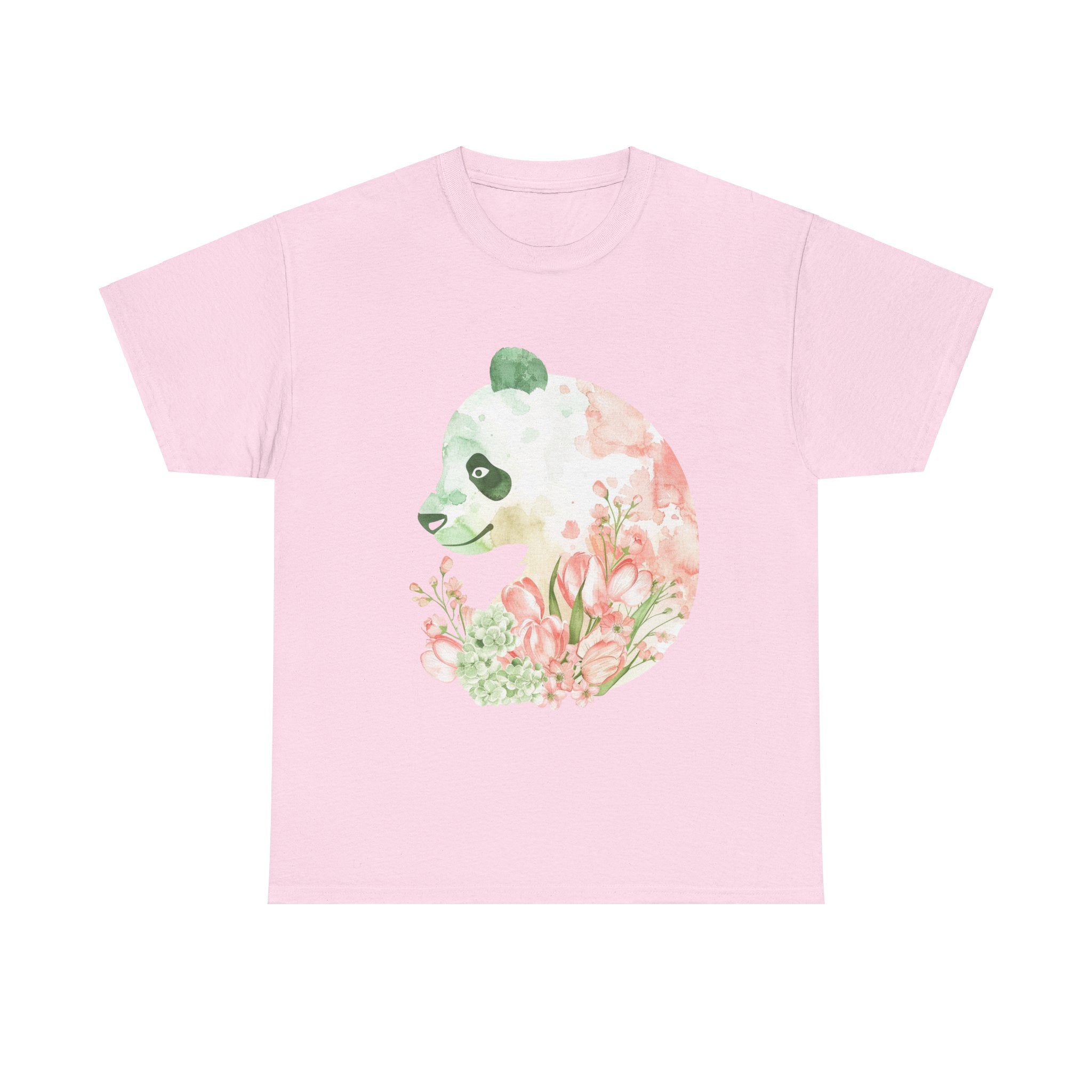 Printify T-Shirt Light Pink / M Floral Panda Silhouette Unisex Heavy Cotton Tee