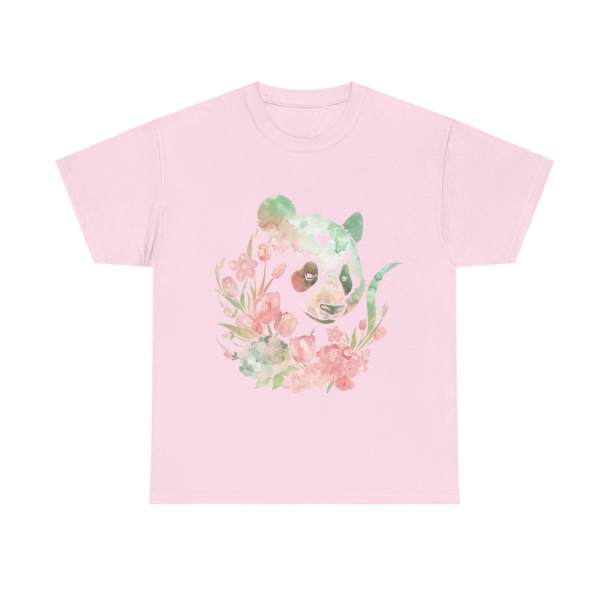 Printify T-Shirt Light Pink / M Floral Panda Unisex Heavy Cotton Tee