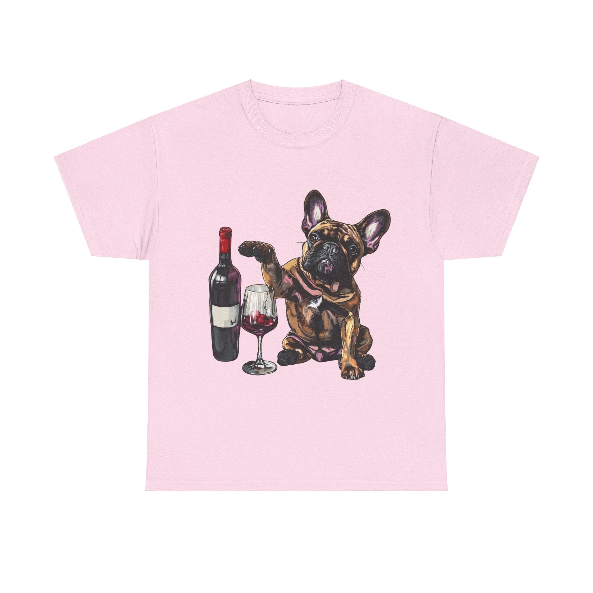 Printify T-Shirt Light Pink / M French Bulldog Wine Lover Unisex Cotton Tee