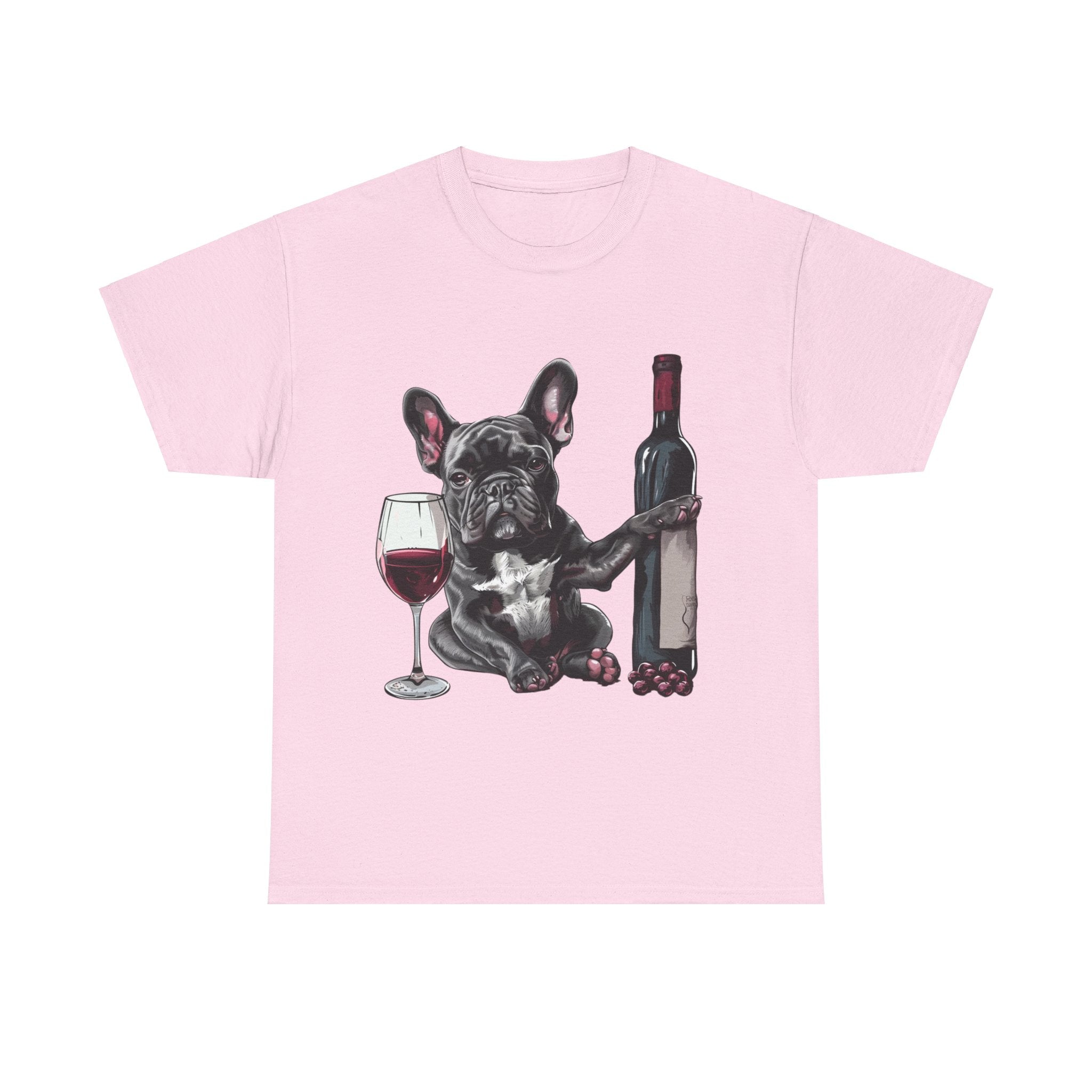 Printify T-Shirt Light Pink / M French Bulldog with Wine and Raspberries – Unisex Graphic Tee