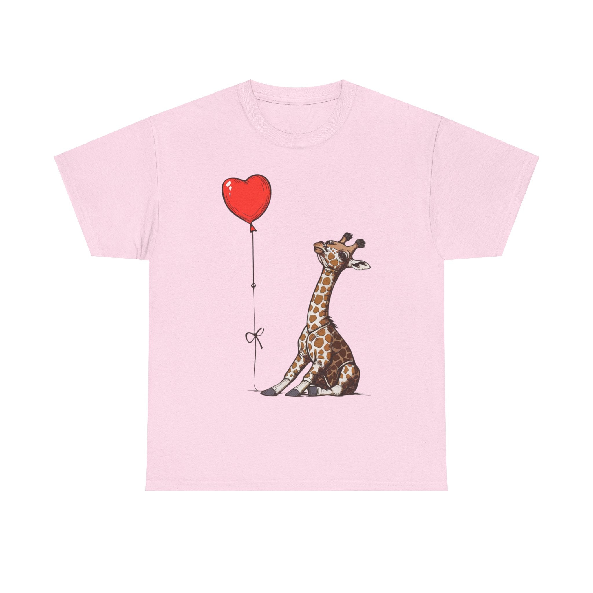 Printify T-Shirt Light Pink / M Giraffe Heart Balloon T-Shirt – Cute Animal Lover's Apparel with Heart Balloon Graphic