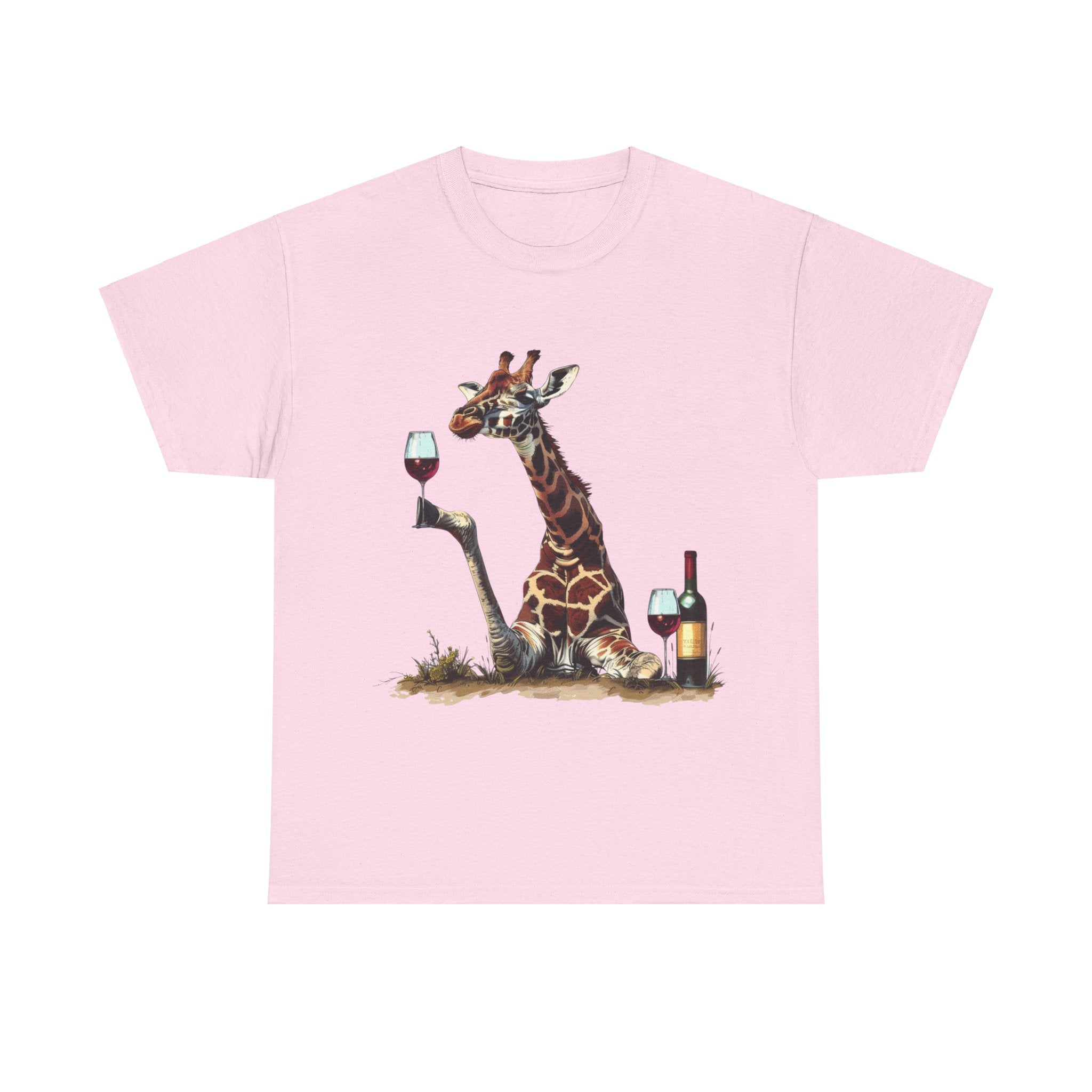 Printify T-Shirt Light Pink / M Giraffe Wine Connoisseur Unisex Cotton Tee