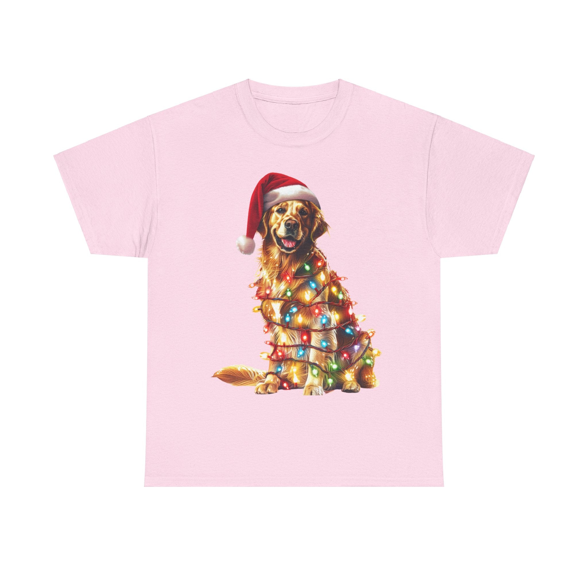 Printify T-Shirt Light Pink / M Golden Retriever Christmas Lights Unisex Heavy Cotton Tee