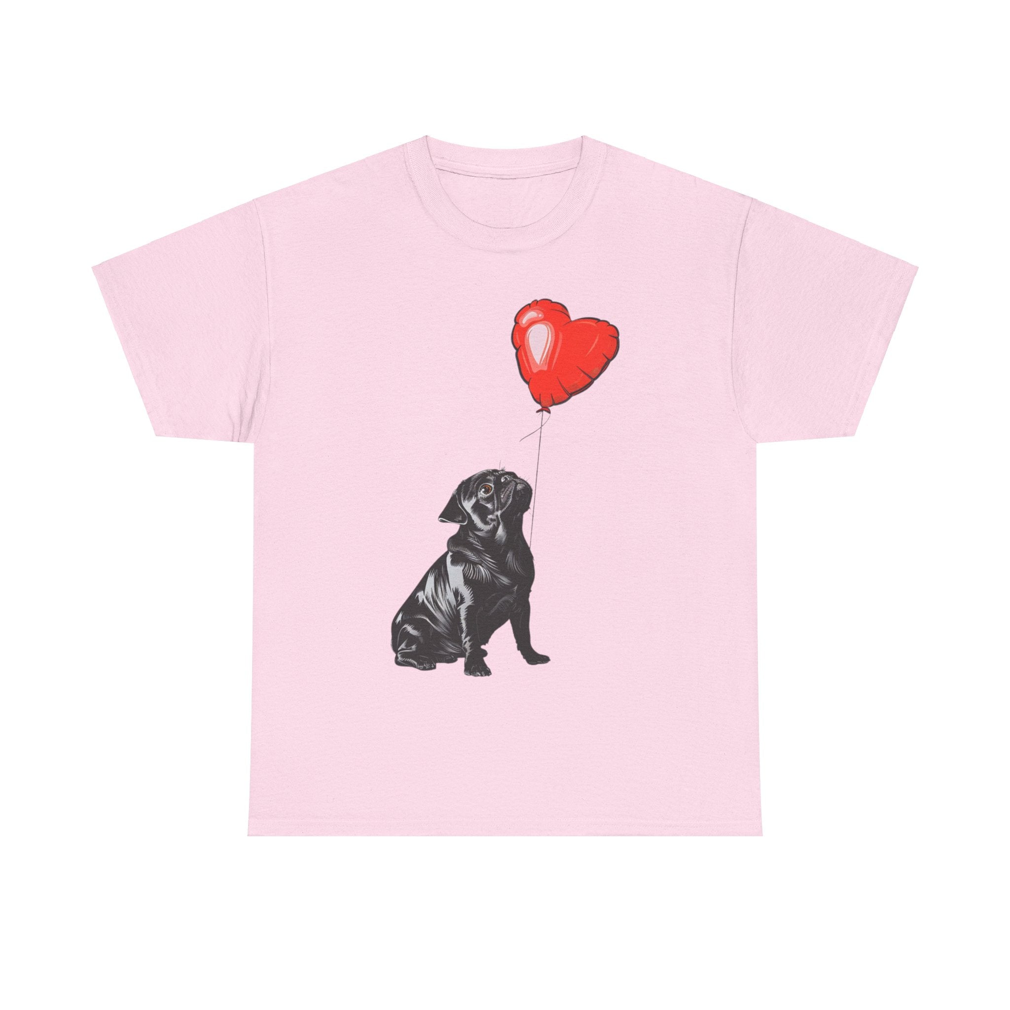 Printify T-Shirt Light Pink / M Pug Heart Balloon T-Shirt – Adorable Dog Lover's Apparel with Heart Balloon Art