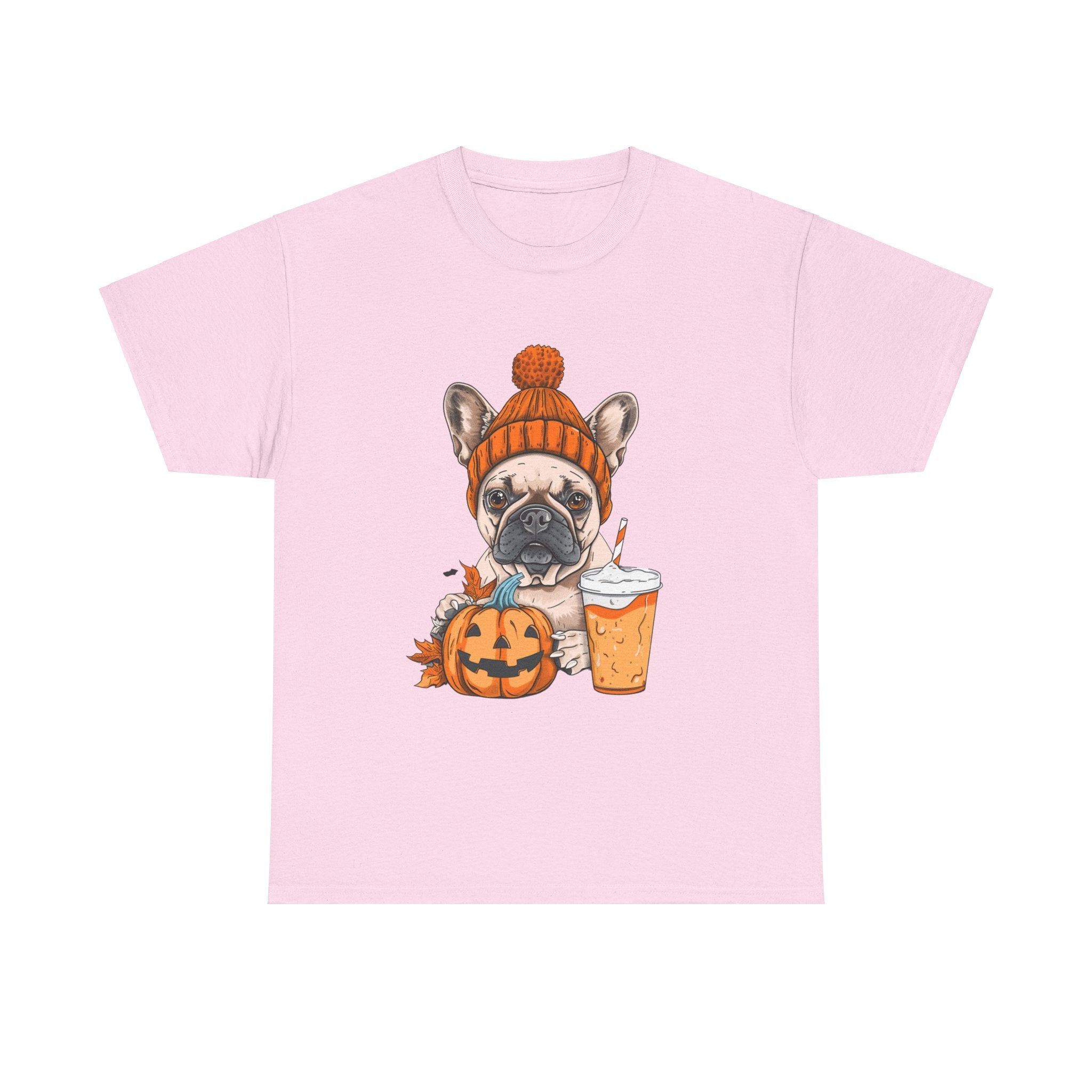 Printify T-Shirt Light Pink / M Pumpkin Spice Pooch French Bulldog Unisex Heavy Cotton Tee