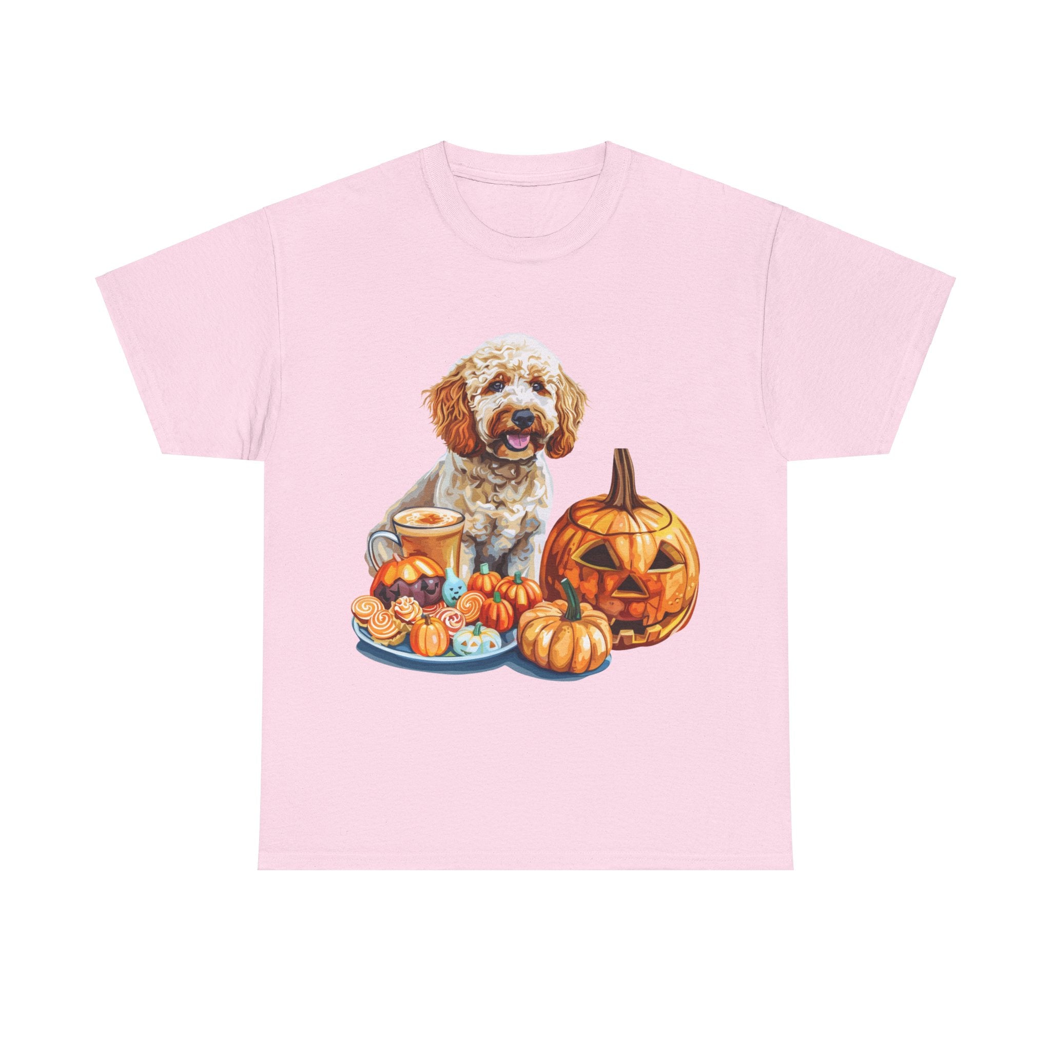 Printify T-Shirt Light Pink / S Adorable Cockapoo Halloween Design with Pumpkins and Festive Treats - Perfect for Dog Lovers