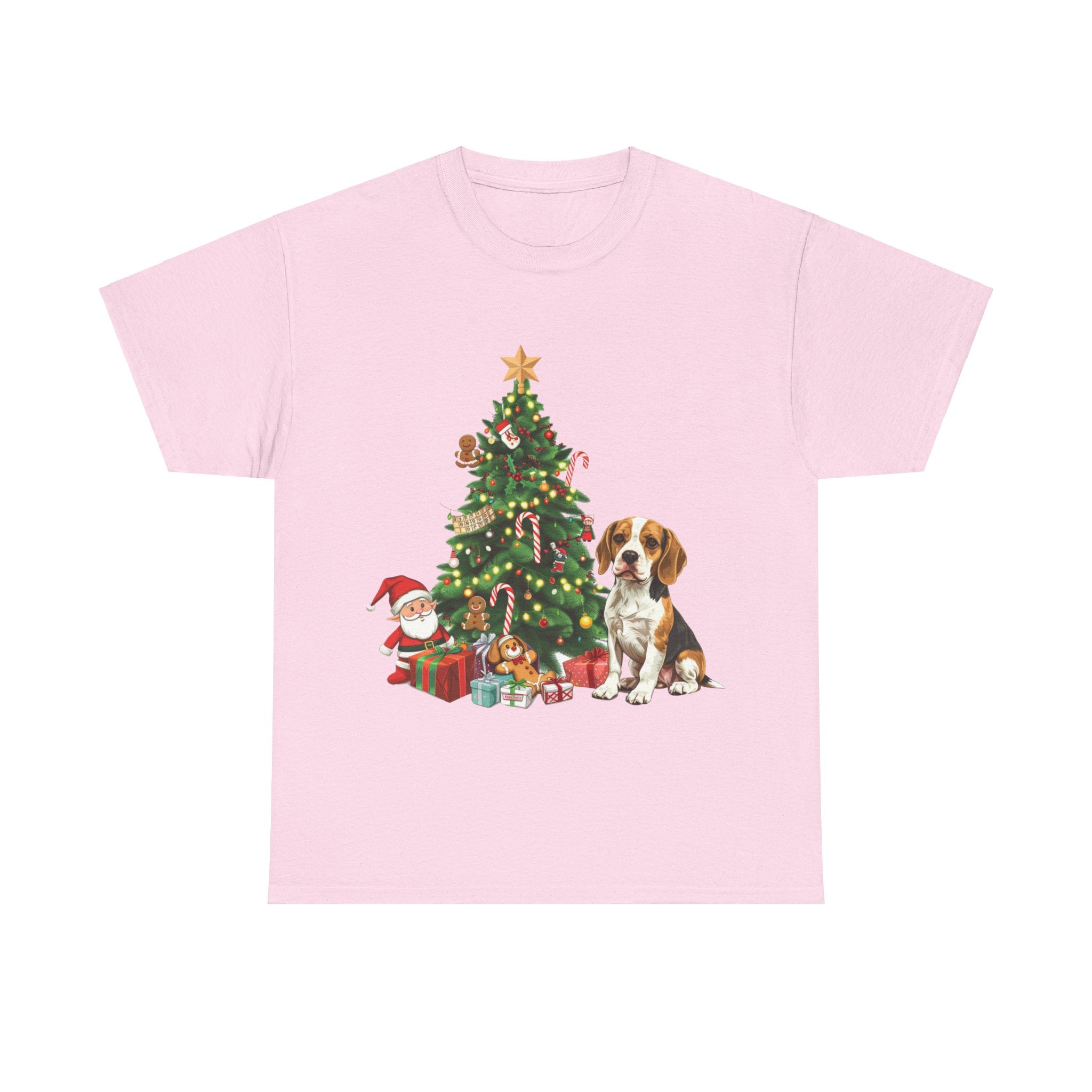 Printify T-Shirt Light Pink / S Beagle with Christmas Tree and Gifts – Festive Holiday Dog Art