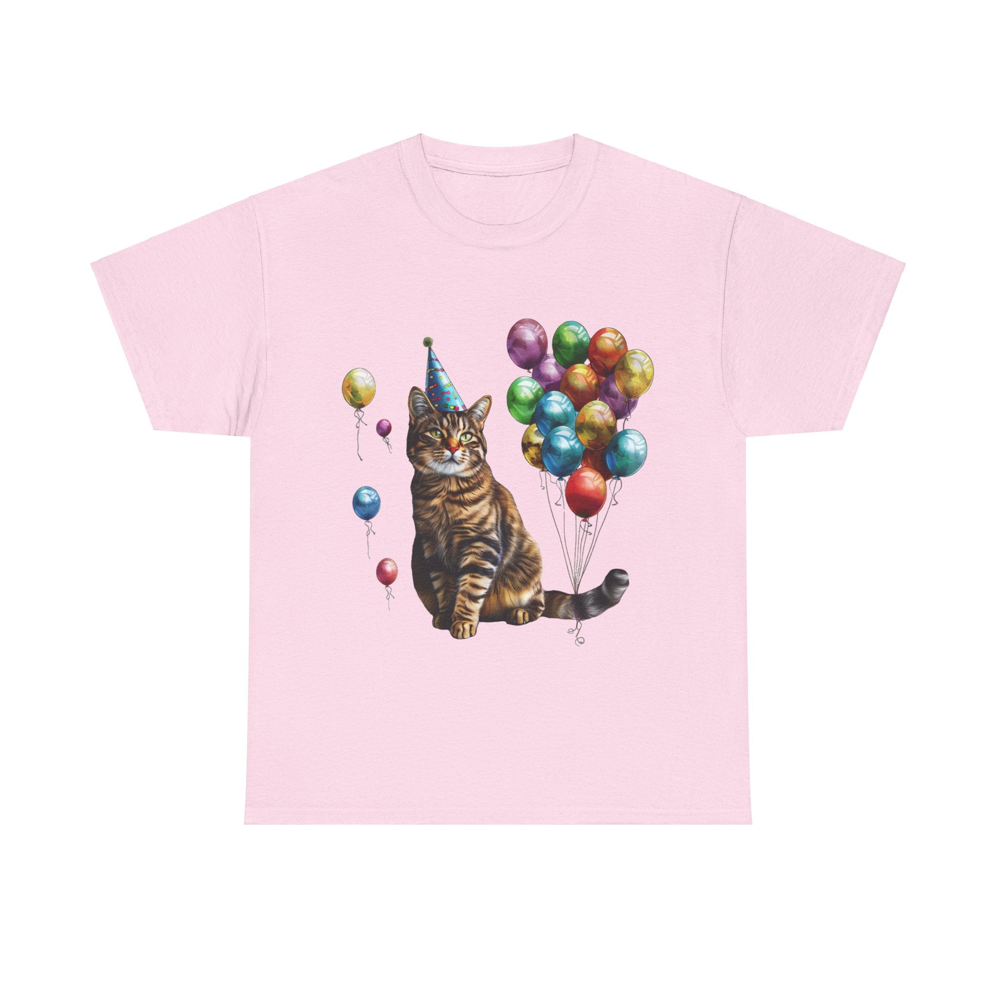 Printify T-Shirt Light Pink / S Birthday Cat with Balloons – Celebrate in Feline Style!