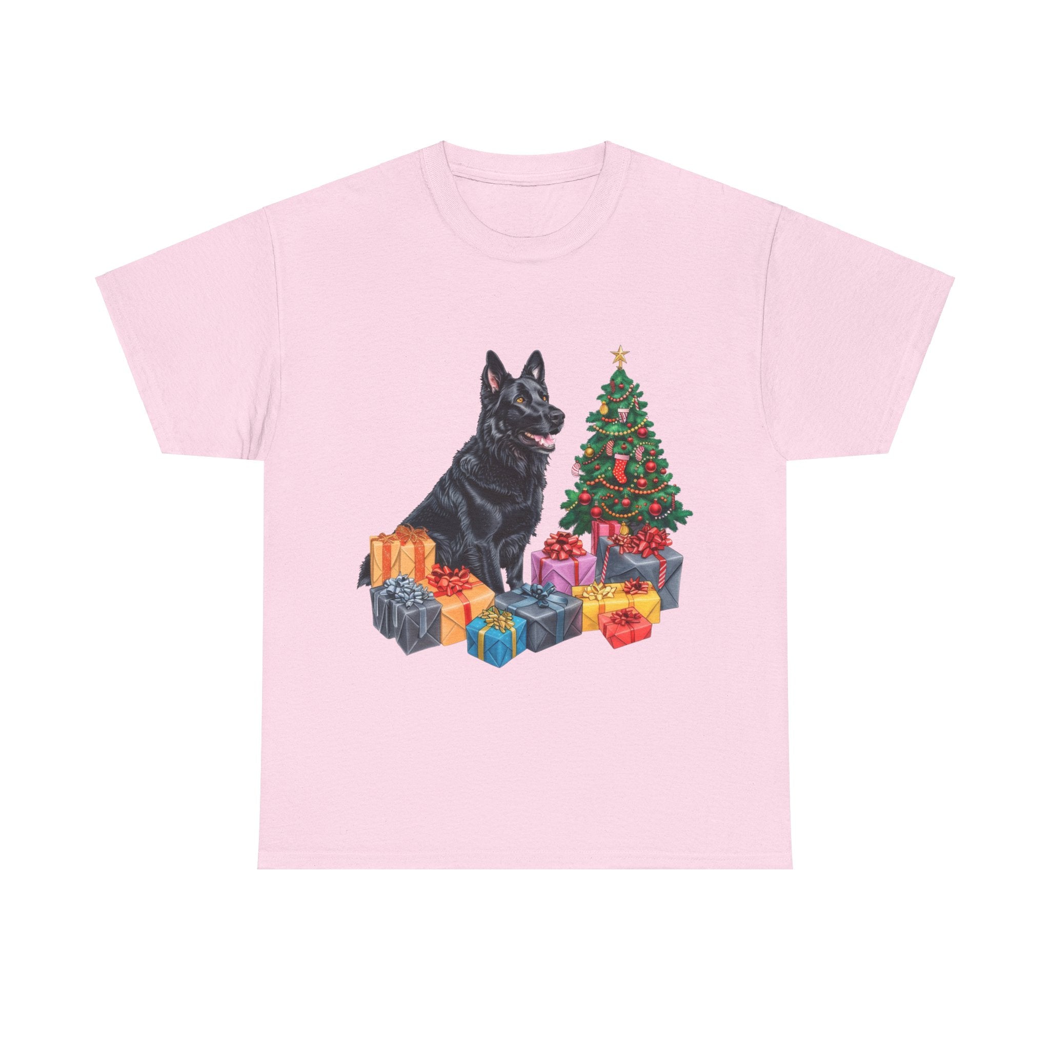 Printify T-Shirt Light Pink / S Christmas Black Shepherd Dog with Gifts and Tree – A Festive and Loyal Companion