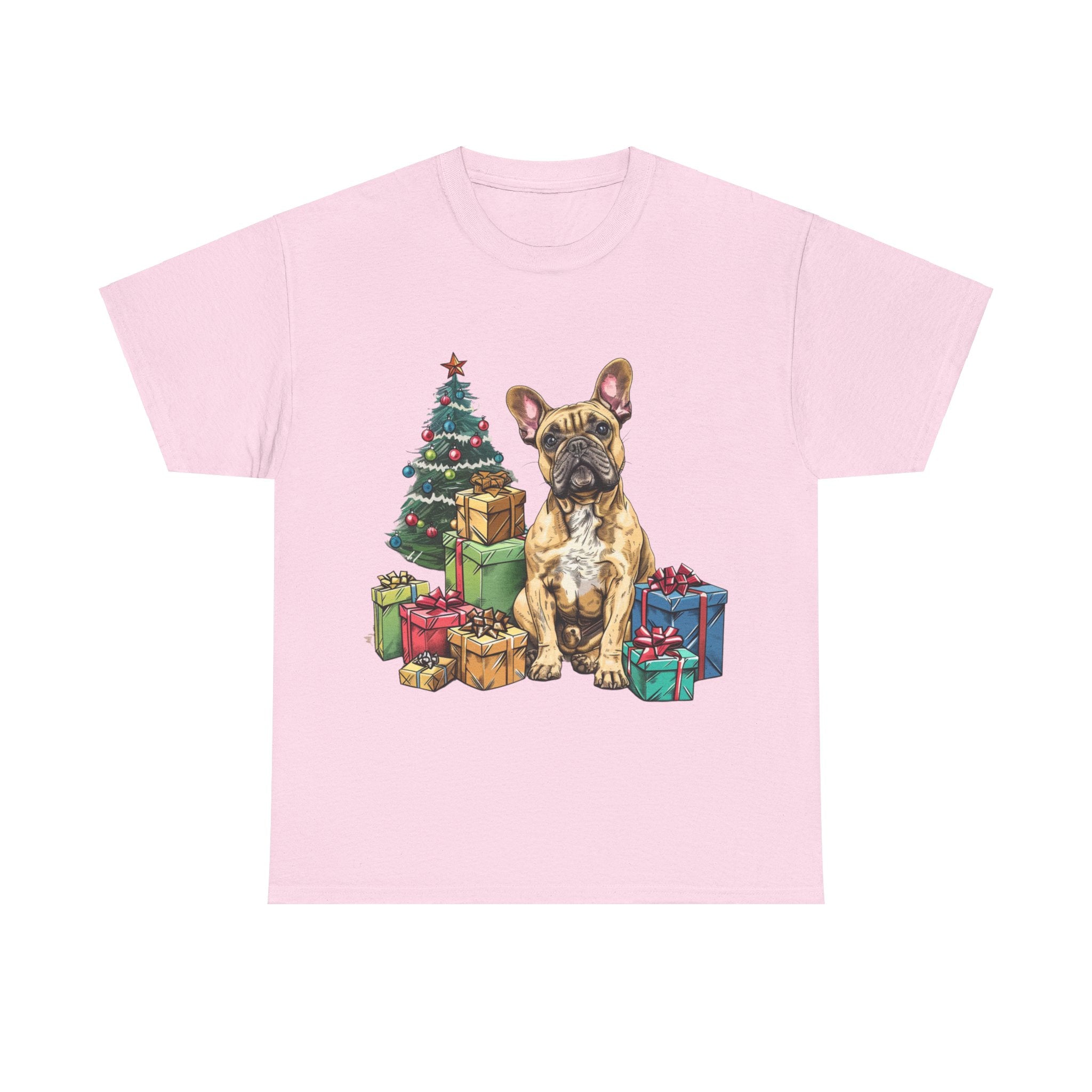 Printify T-Shirt Light Pink / S Christmas French Bulldog with Presents – A Festive and Adorable Holiday Design for Dog Lovers