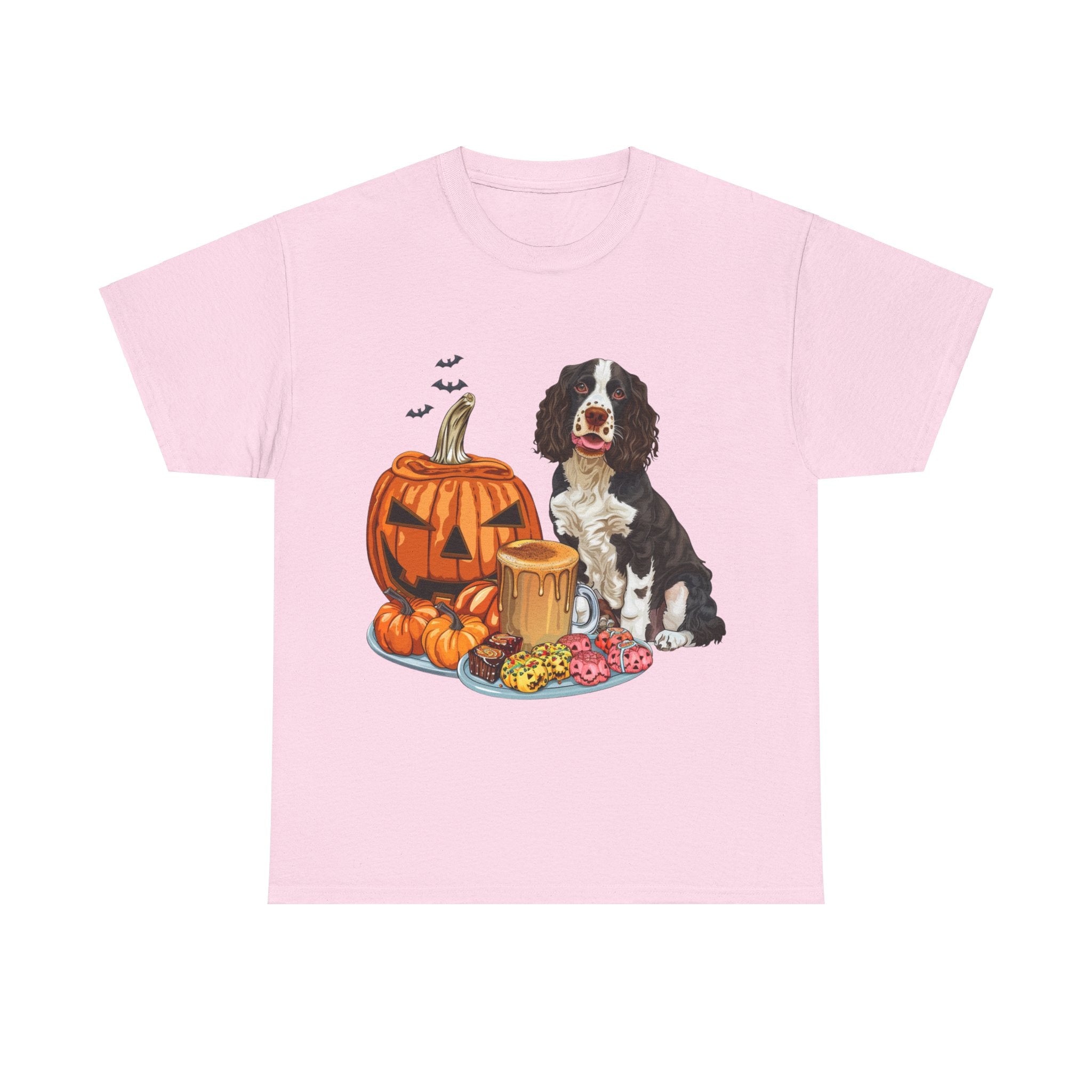 Printify T-Shirt Light Pink / S Cocker Spaniel Halloween Design with Jack-o'-Lantern and Treats – Perfect for Dog Lovers