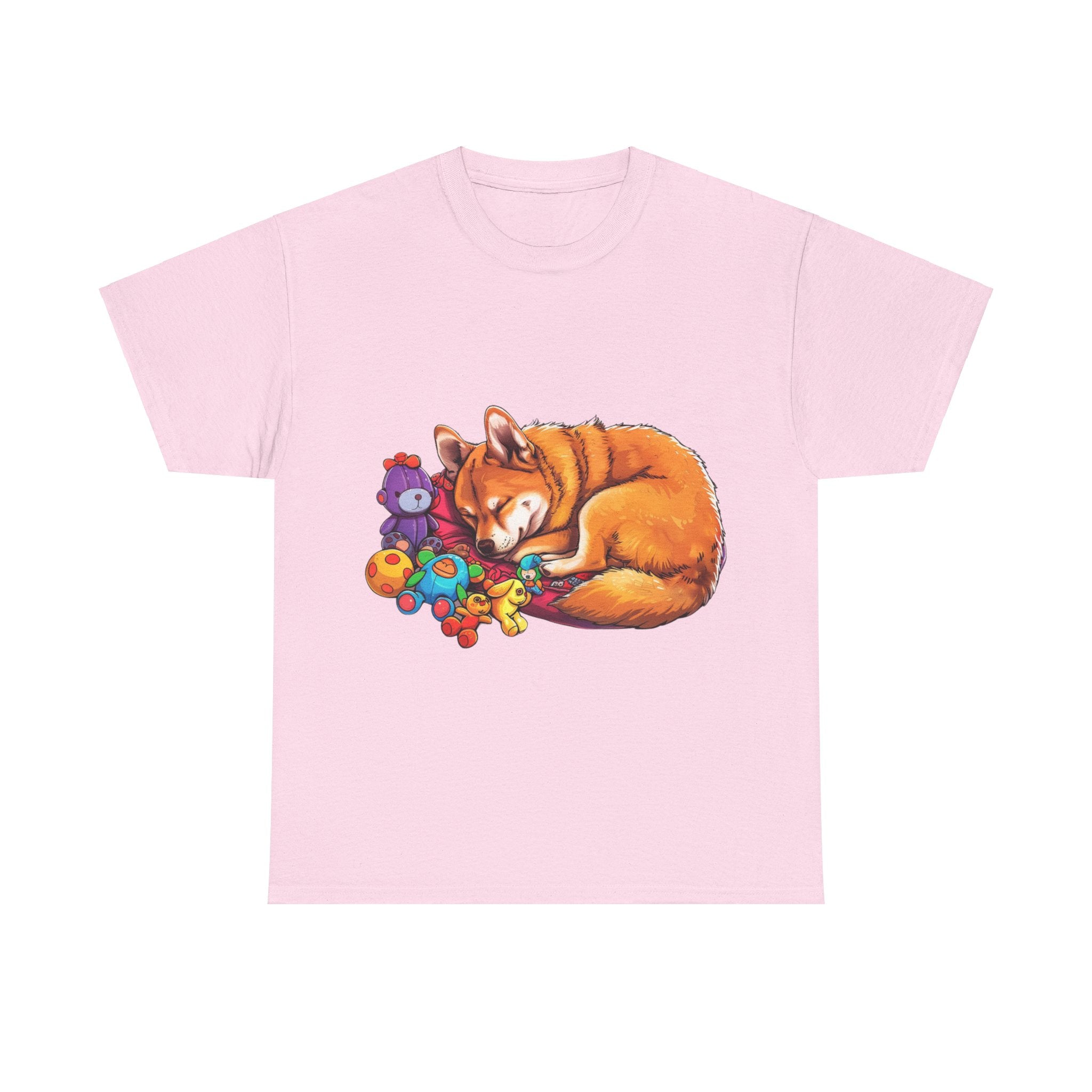 Printify T-Shirt Light Pink / S Cozy Shiba Slumber – Dog Sleeping with Plush Toys Design