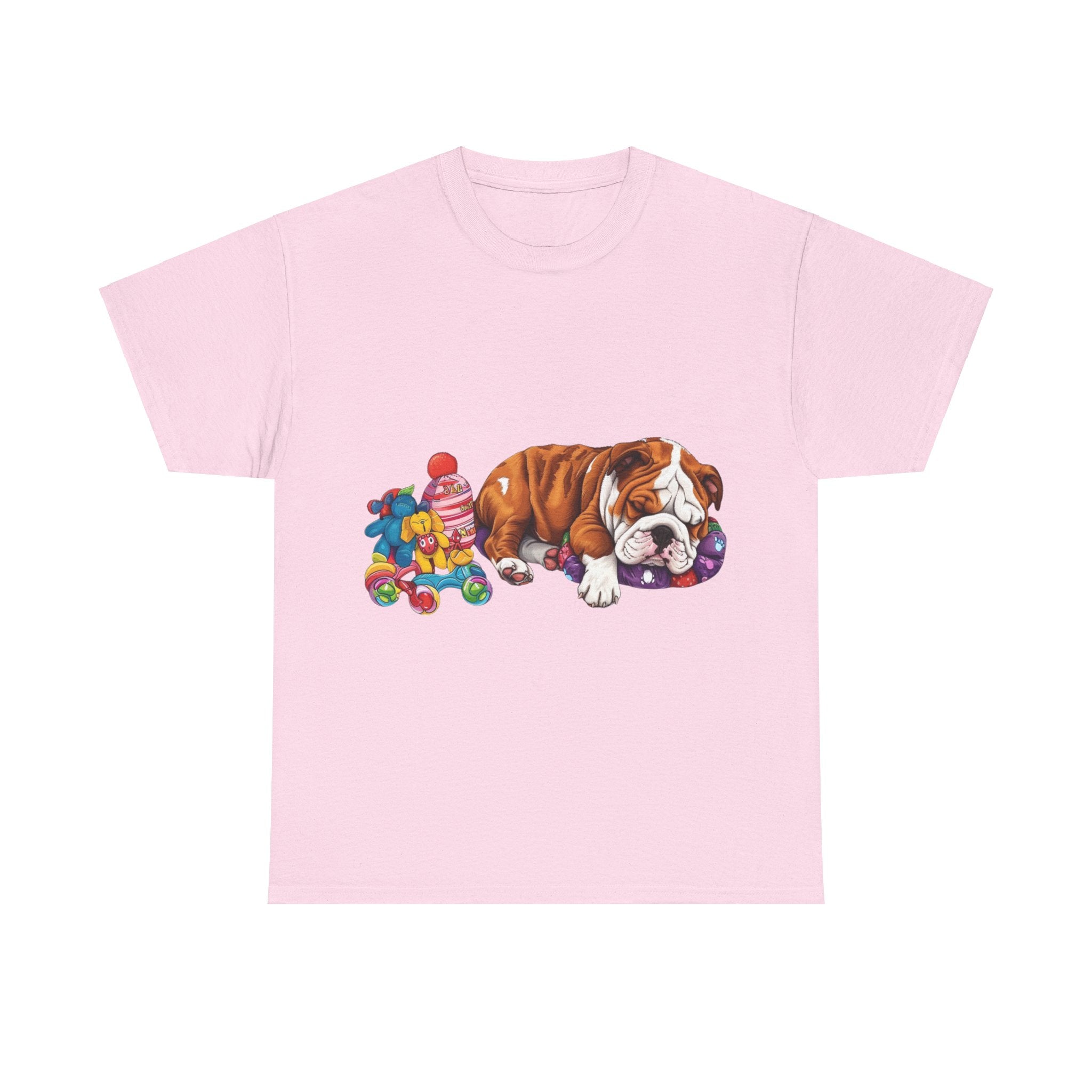 Printify T-Shirt Light Pink / S Cozy Sleeping Bulldog with Toys – Delightful Design for Dog Lovers