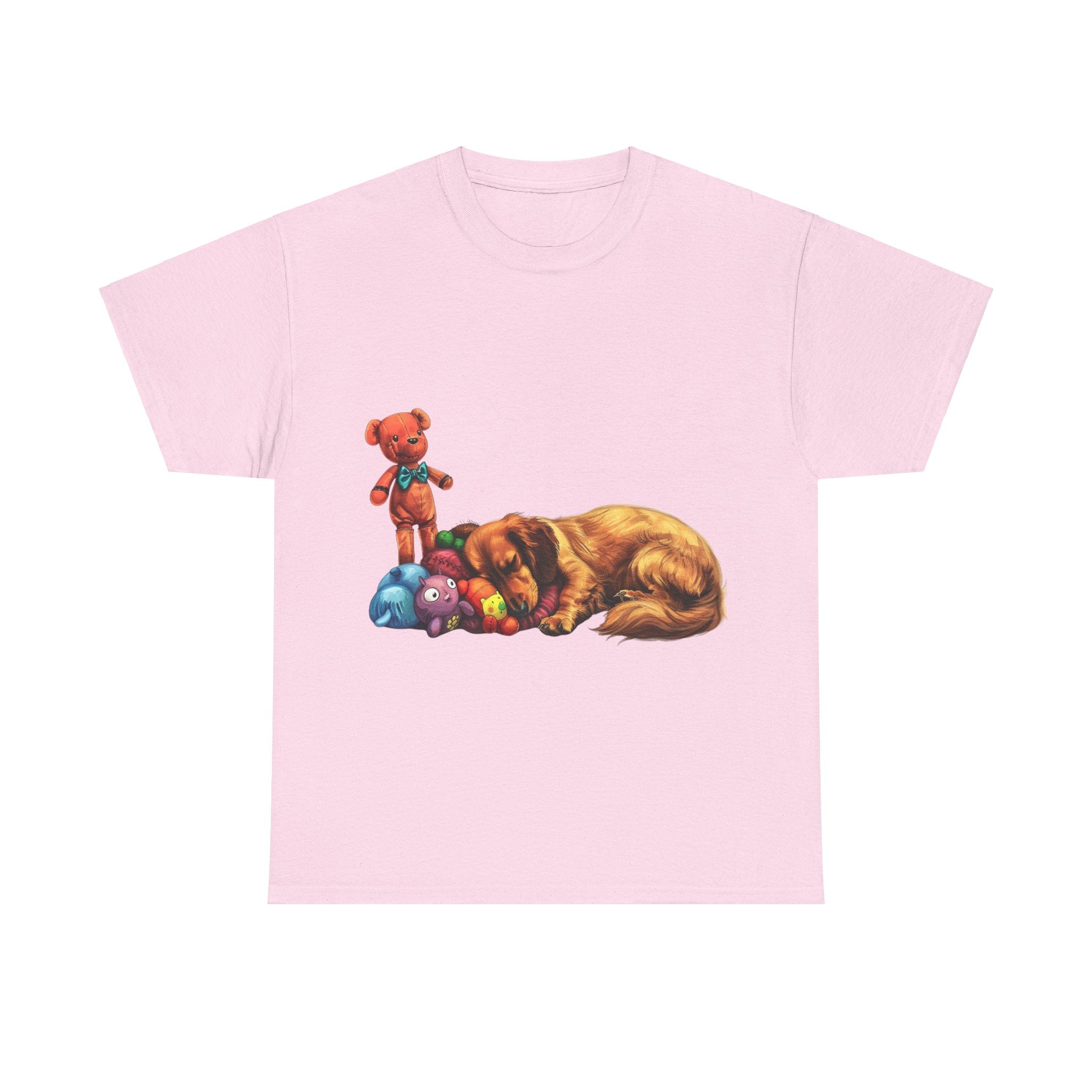 Printify T-Shirt Light Pink / S Cozy Sleeping Dachshund with Toys – Adorable Design for Pet Lovers