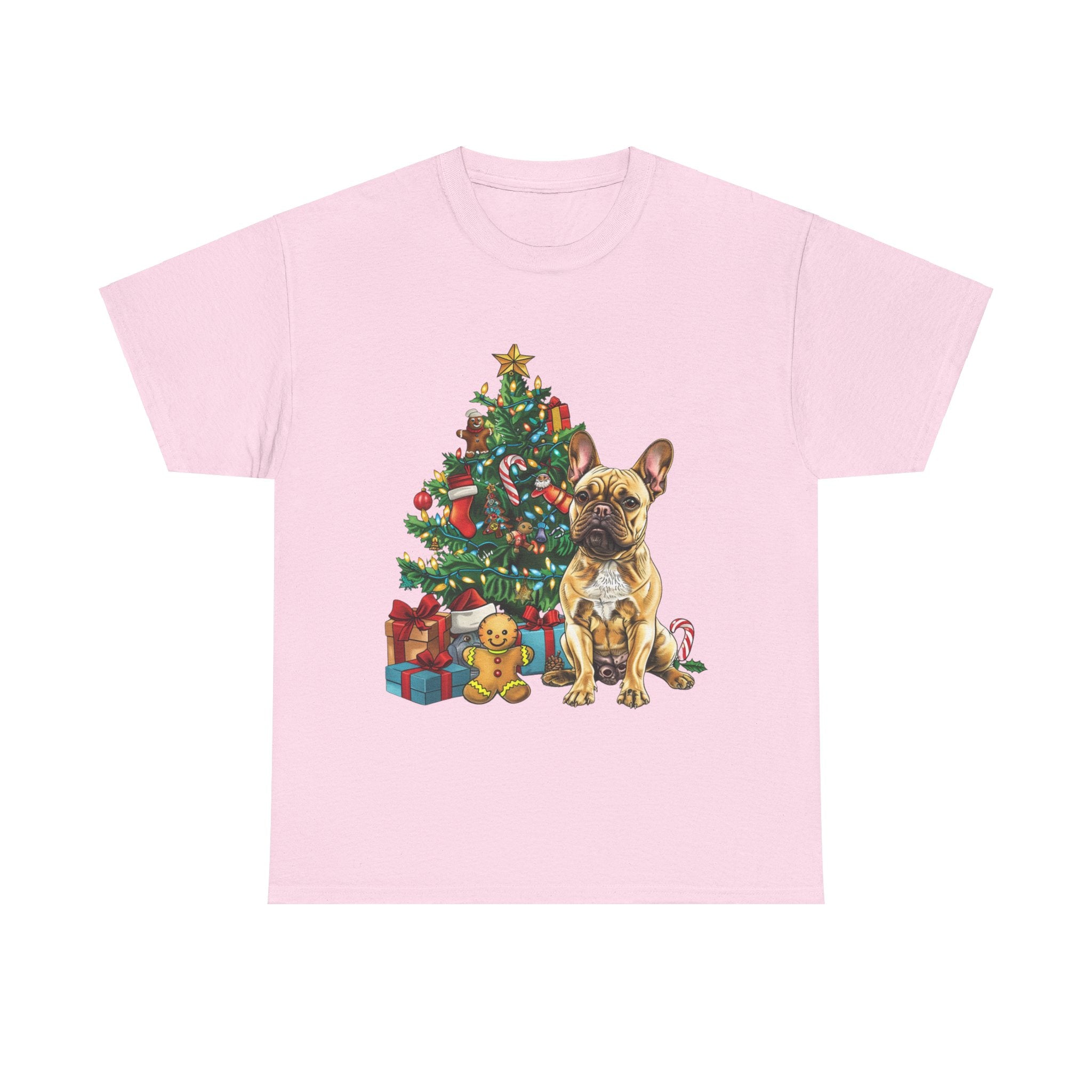 Printify T-Shirt Light Pink / S French Bulldog Christmas Tree Design with Gifts and Ornaments – Festive Dog Holiday Art