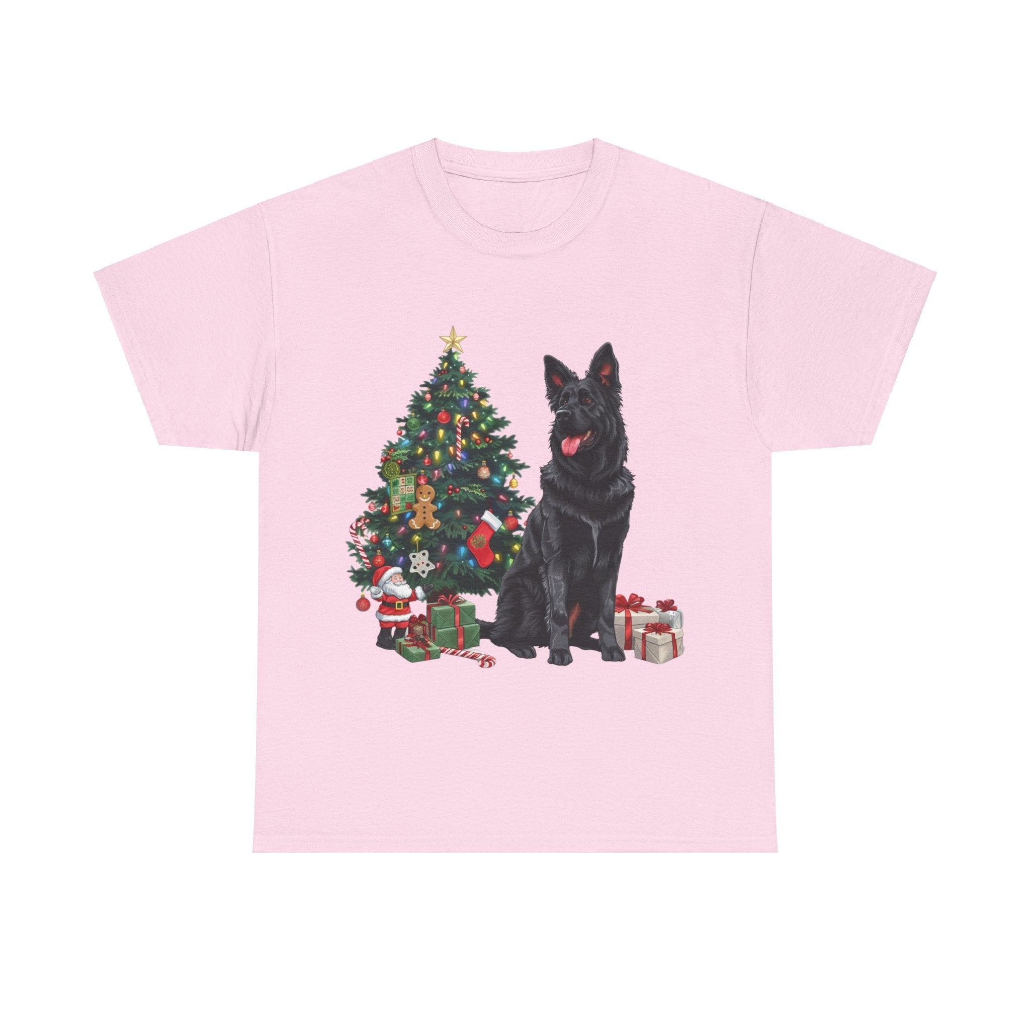 Printify T-Shirt Light Pink / S German Shepherd Christmas Tree with Gifts – Festive Holiday Dog Art for Christmas Celebration