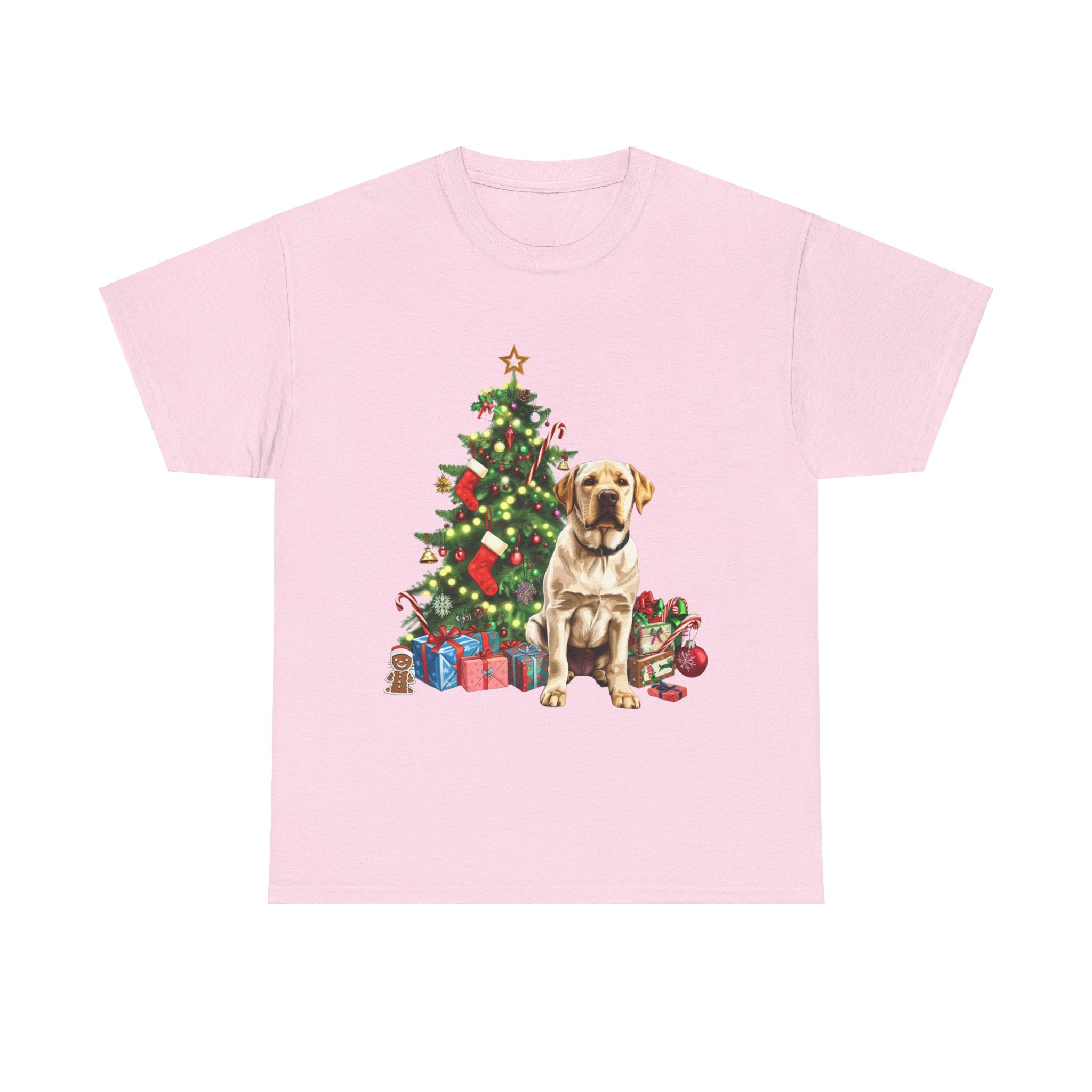 Printify T-Shirt Light Pink / S Labrador with Christmas Tree and Presents – Festive Holiday Dog Art