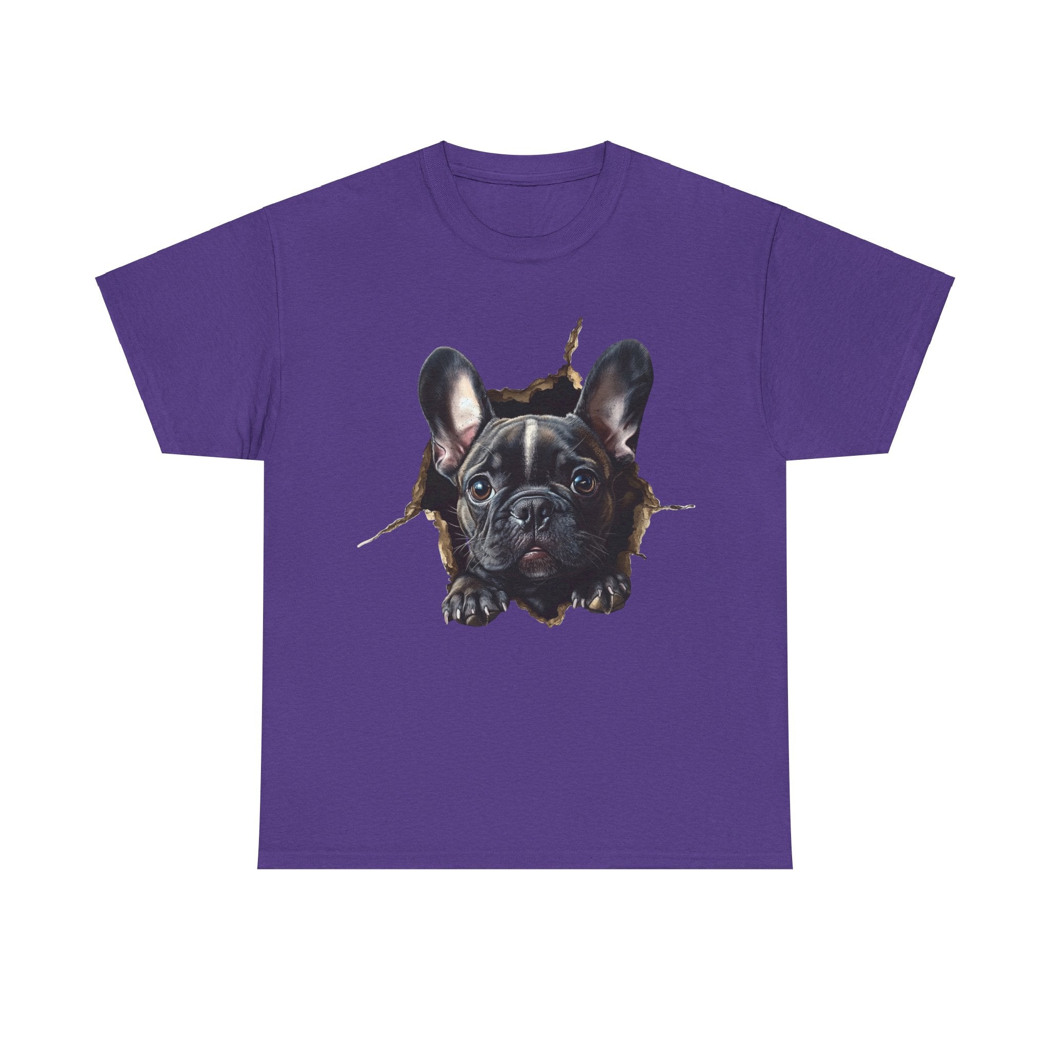 Printify T-Shirt Lilac / S Black French Bulldog Peeking Unisex Heavy Cotton Tee