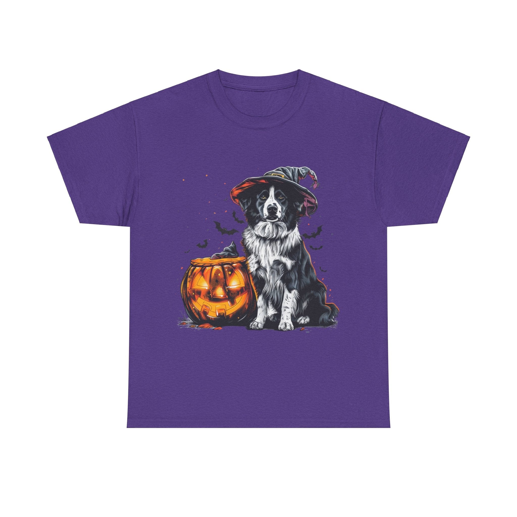 Printify T-Shirt Lilac / S Border Collie Halloween Witch Hat Tee – Unisex Cotton Shirt