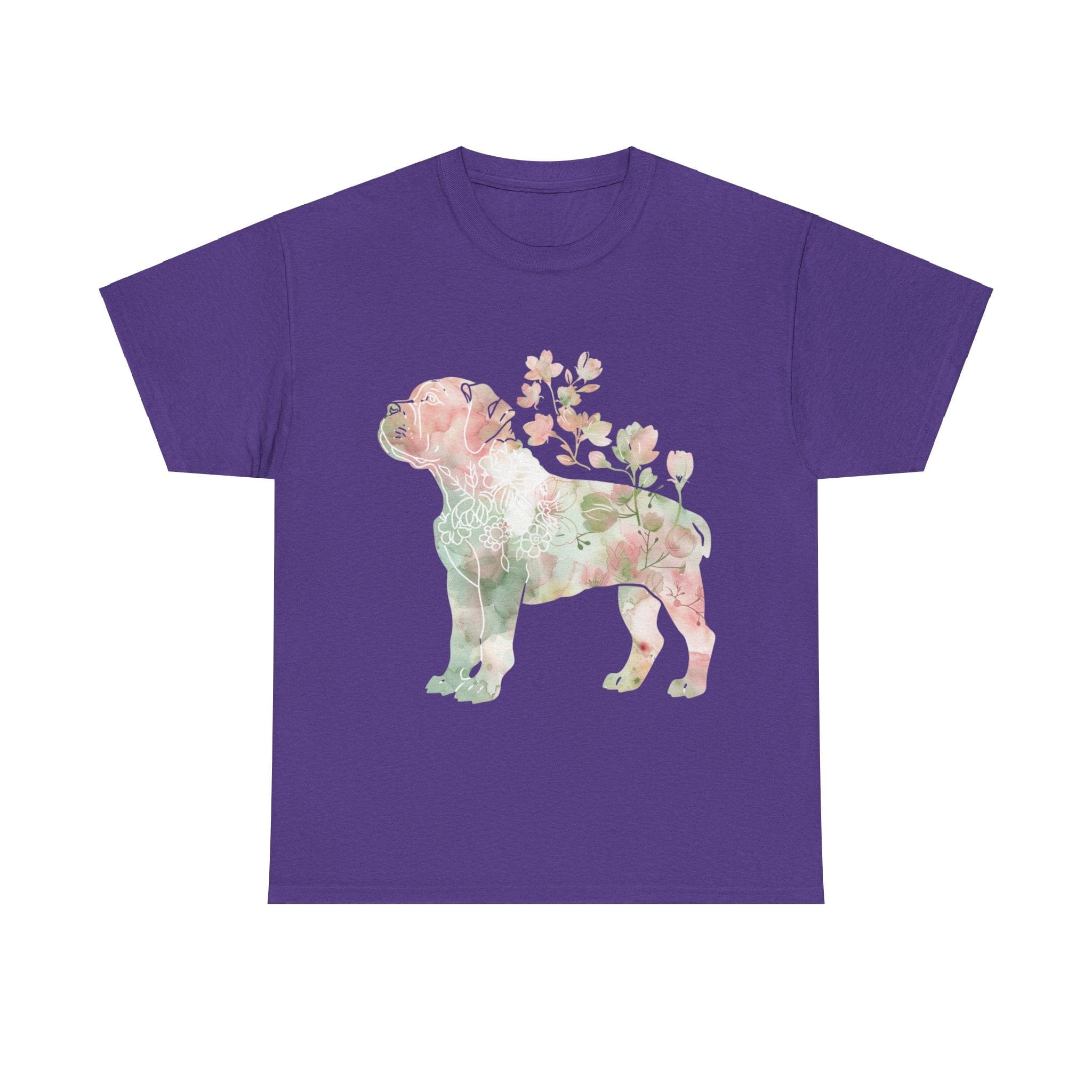 Printify T-Shirt Lilac / S Floral Boxer Puppy Unisex Heavy Cotton Tee