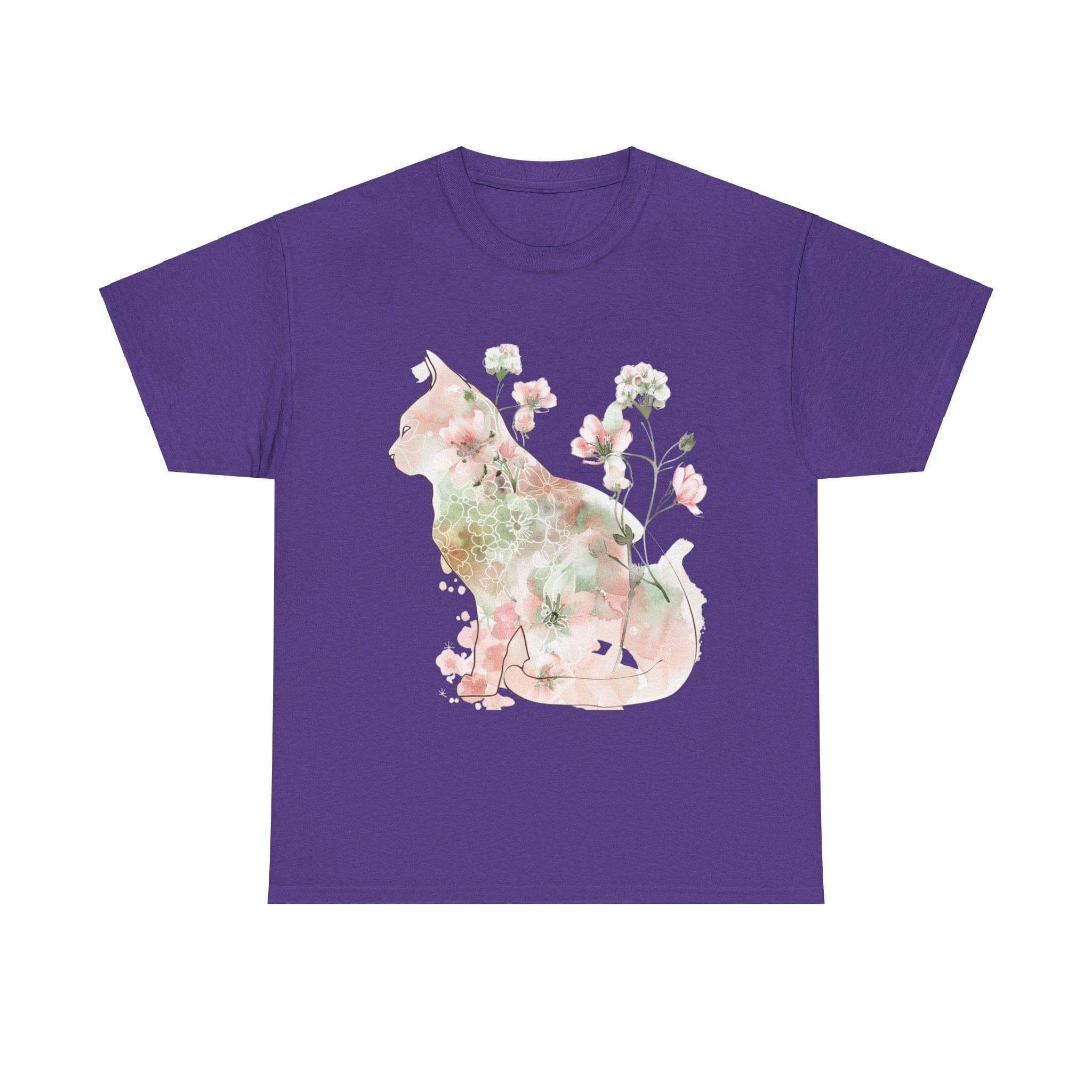 Printify T-Shirt Lilac / S Floral Cat Unisex Heavy Cotton Tee