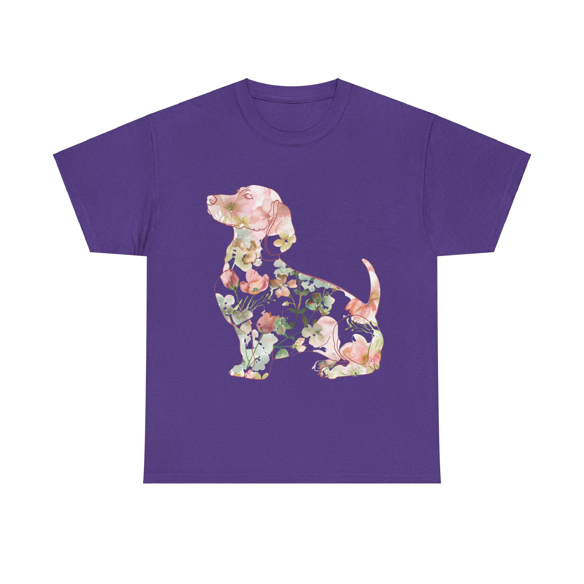 Printify T-Shirt Lilac / S Floral Dachshund Unisex Heavy Cotton Tee