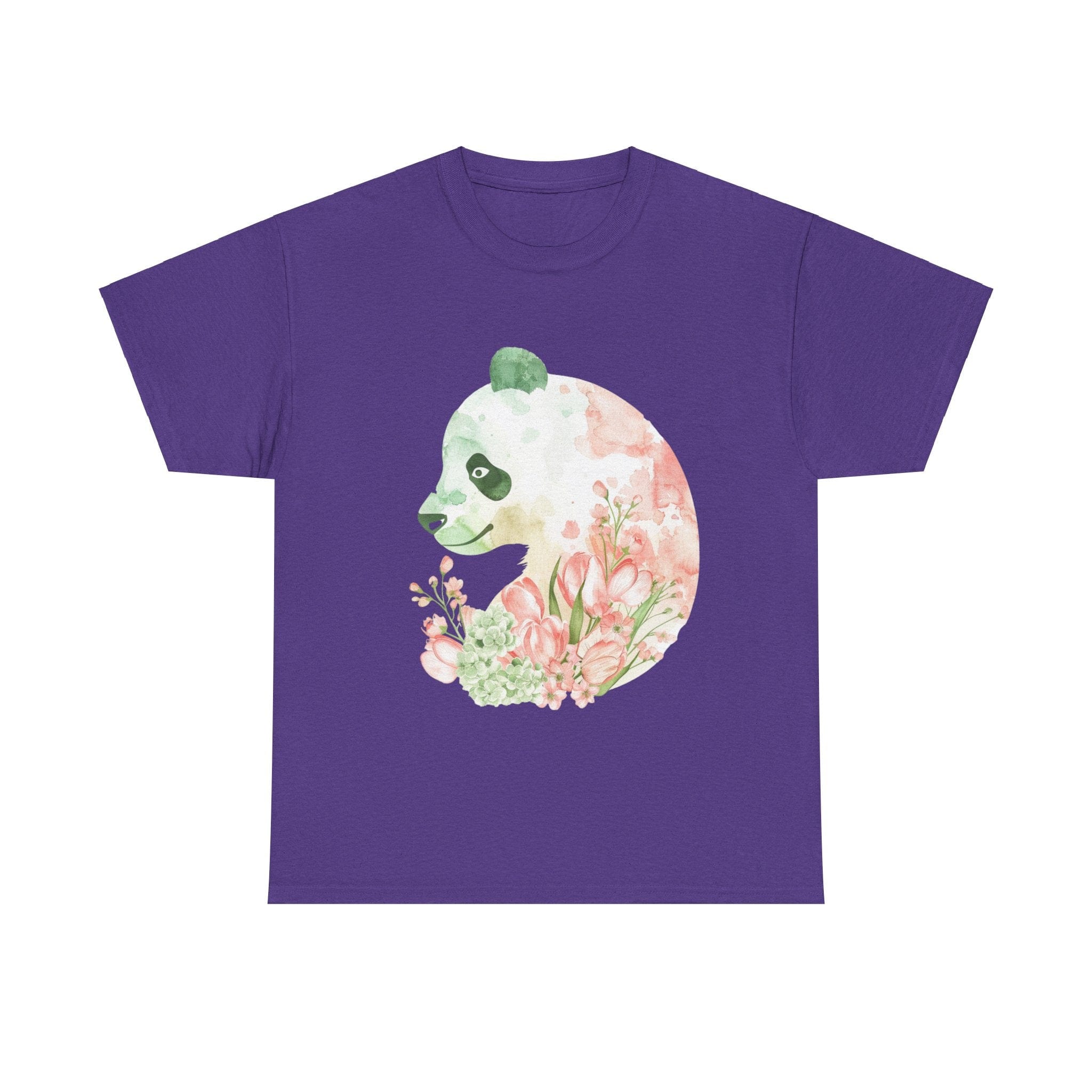 Printify T-Shirt Lilac / S Floral Panda Silhouette Unisex Heavy Cotton Tee