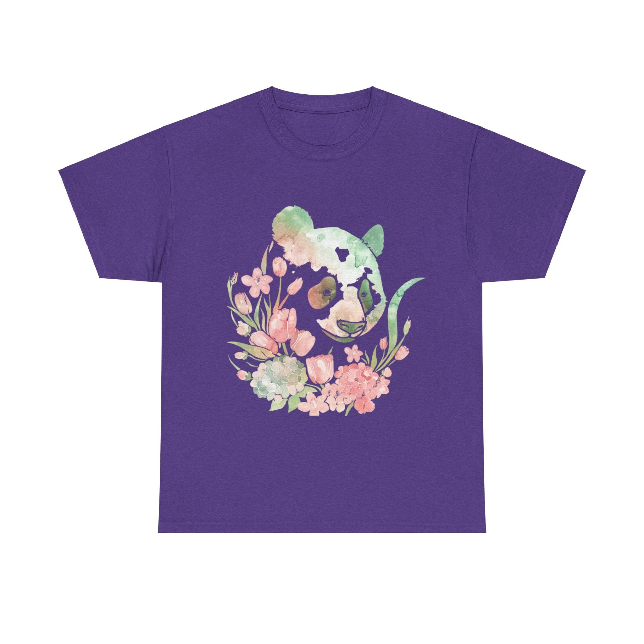 Printify T-Shirt Lilac / S Floral Panda Unisex Heavy Cotton Tee