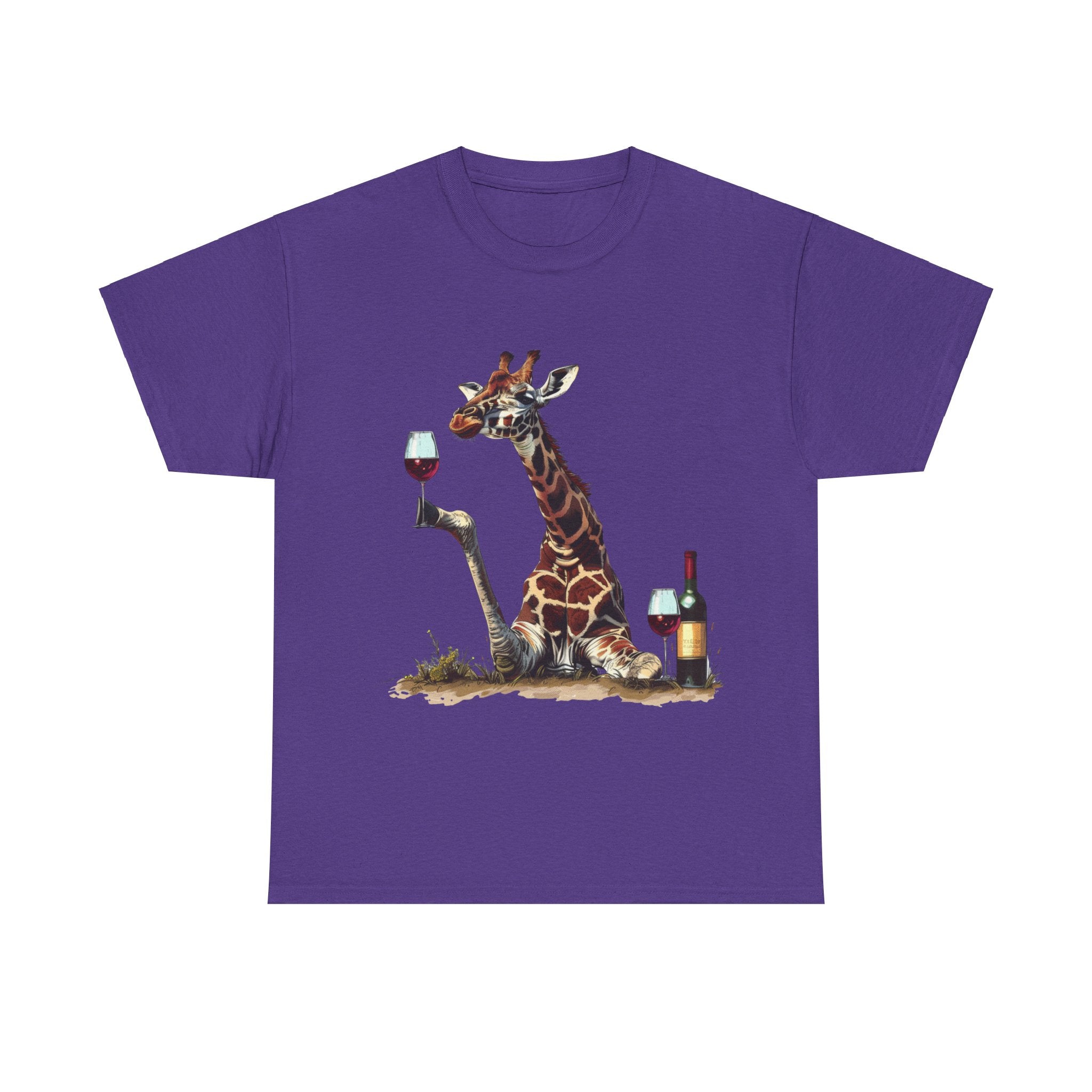 Printify T-Shirt Lilac / S Giraffe Wine Connoisseur Unisex Cotton Tee