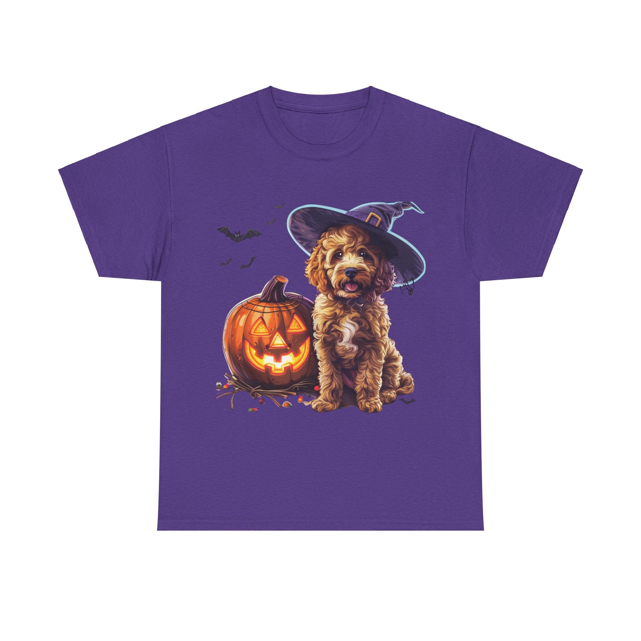 Printify T-Shirt Lilac / S Halloween Cockapoo Witch Hat & Glowing Pumpkin Unisex Cotton Tee