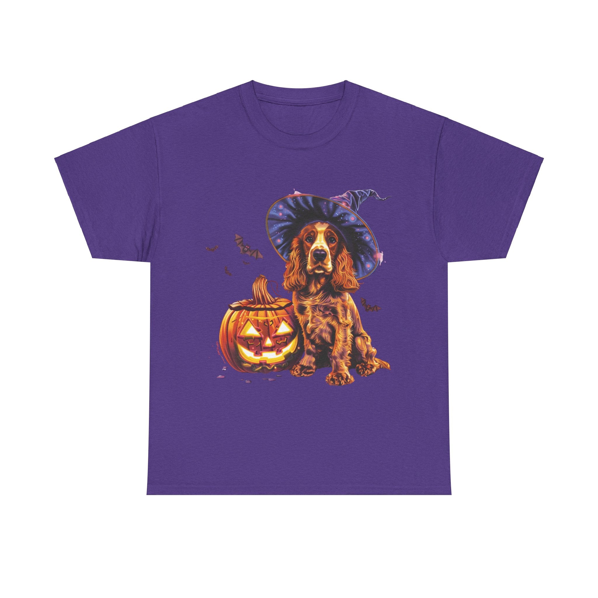 Printify T-Shirt Lilac / S Halloween Cocker Spaniel Witch Hat and Pumpkin Unisex Cotton Tee